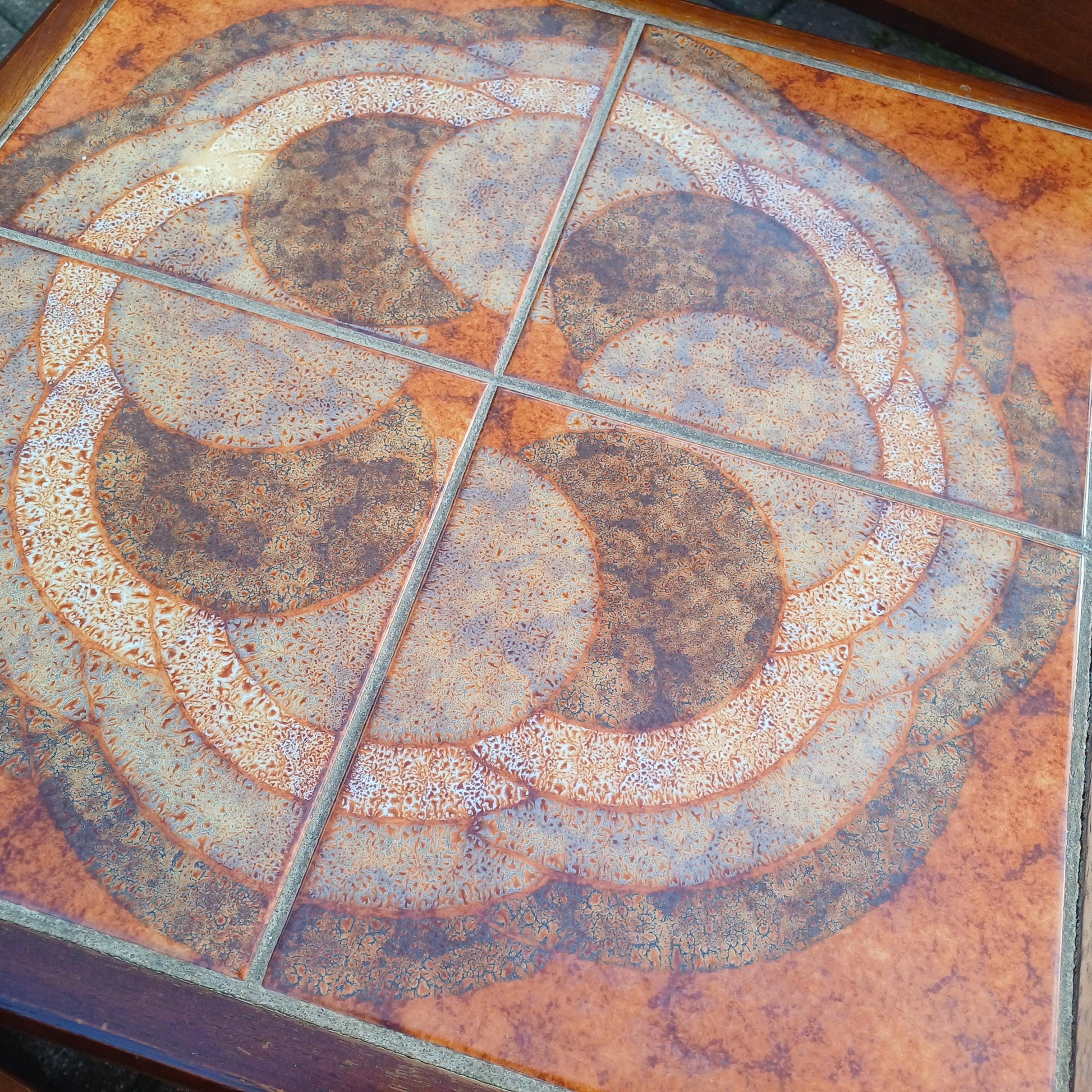 Classic Set of 70s Retro Mid Century Tile Top and Teak Hefty Coffee Side Occasional Bedside Tables FREE HAND Delivery
