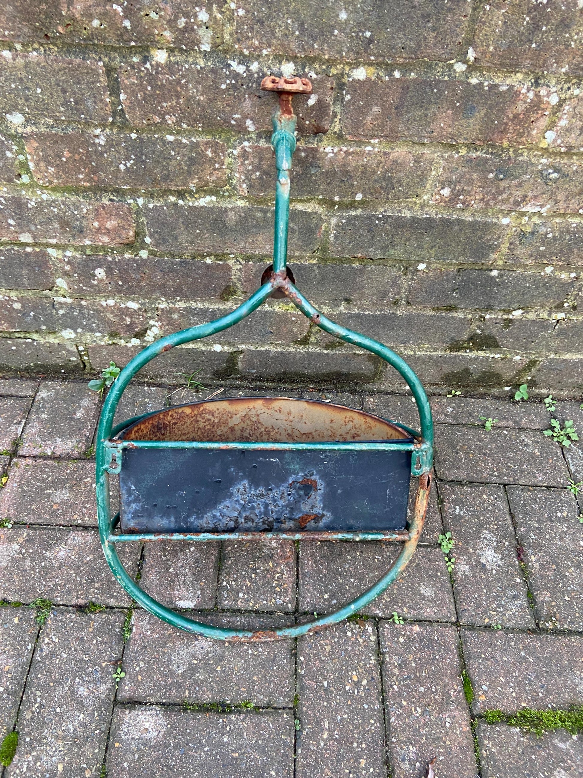 Unique Vintage Planter - Fire Hose Tap and Metal Basket - wall plant basket, outdoor planter, plant pot