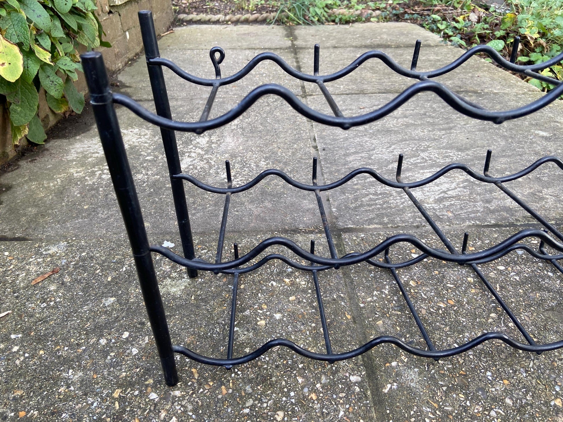 Retro 1970s plastic and metal wine rack for up to 15 bottles of wine - surface or wall mounted, Auriol style