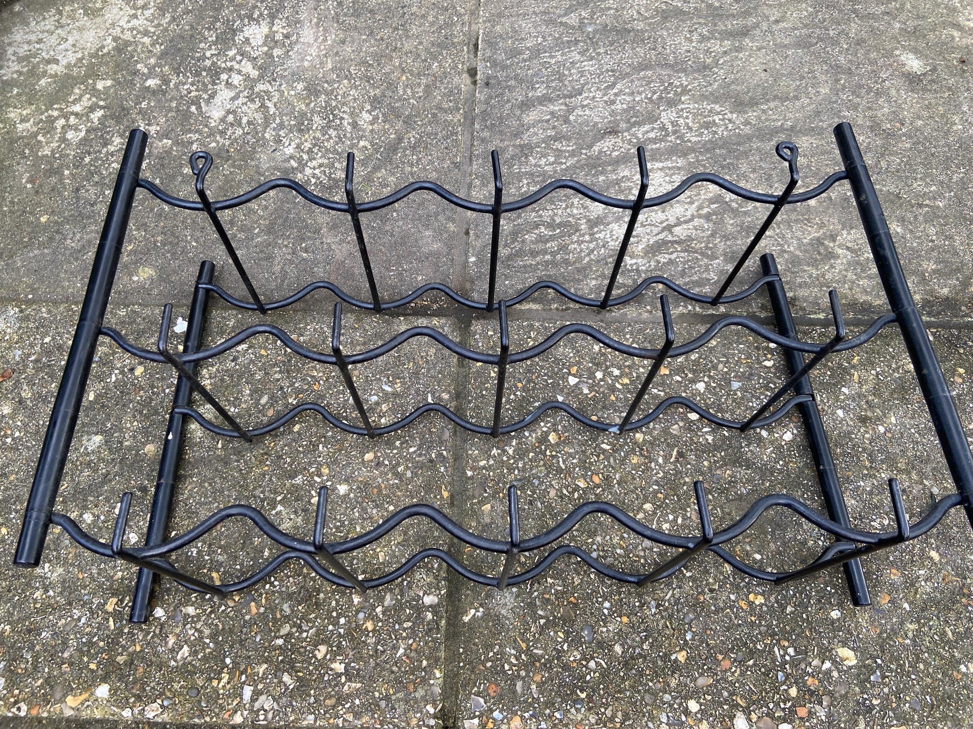 Retro 1970s plastic and metal wine rack for up to 15 bottles of wine - surface or wall mounted, Auriol style