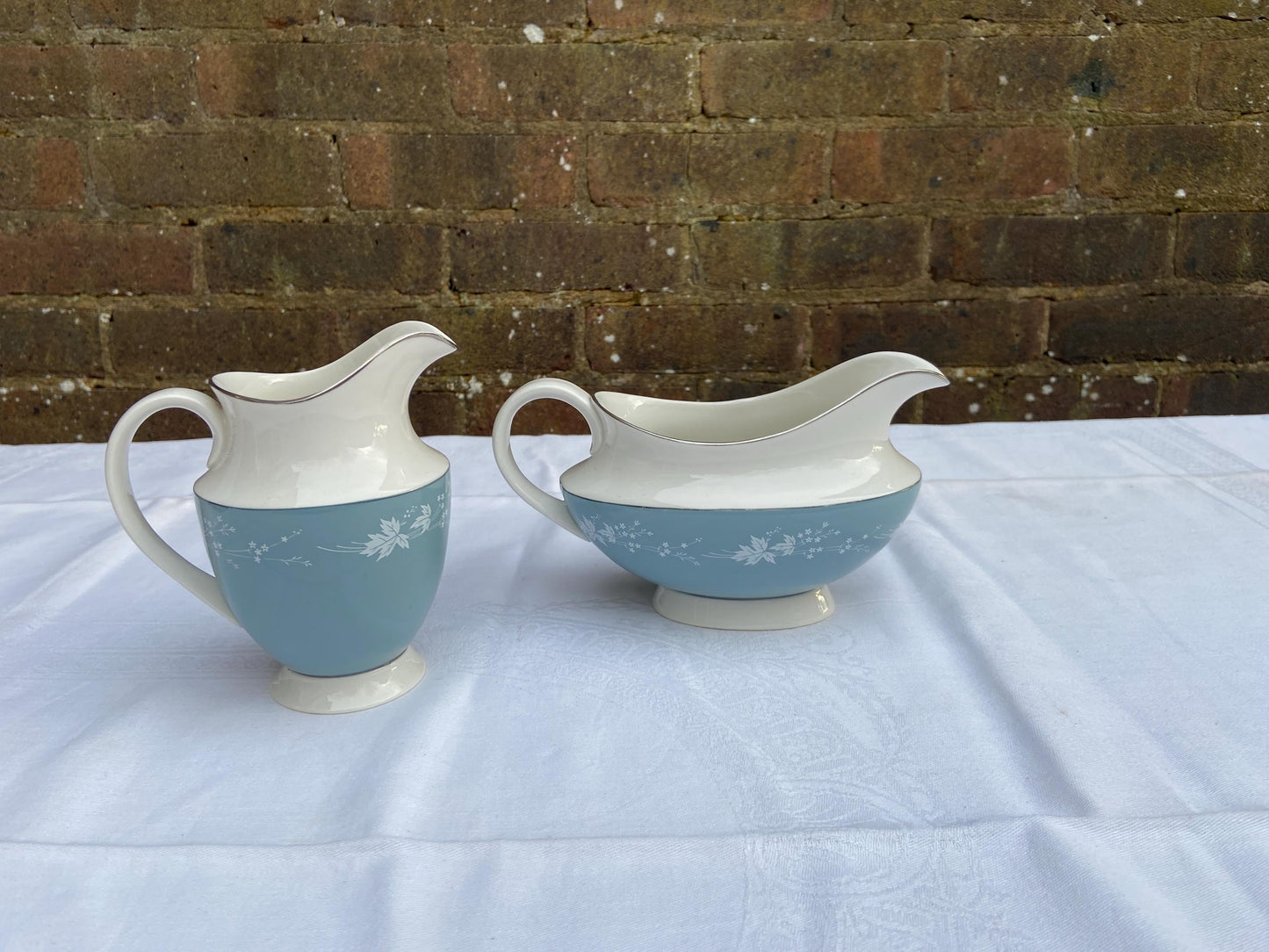 Mid-Century REFLECTION Royal Doulton Dinner Service - 83 pieces - VGC - blue grey floral pattern with white