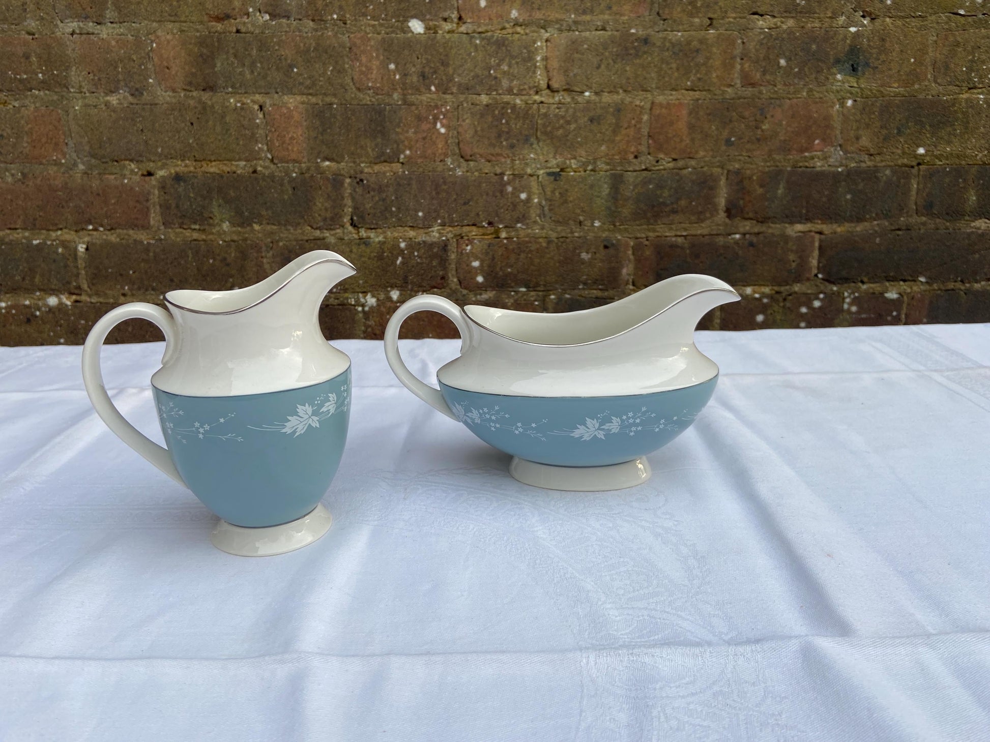 Mid-Century REFLECTION Royal Doulton Dinner Service - 83 pieces - VGC - blue grey floral pattern with white