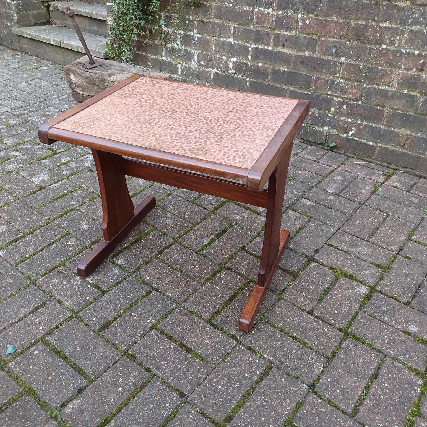 Vintage Retro 1970s Teak Coffee Table with Electroplated Copper Top – Mid-Century Modern Statement Piece