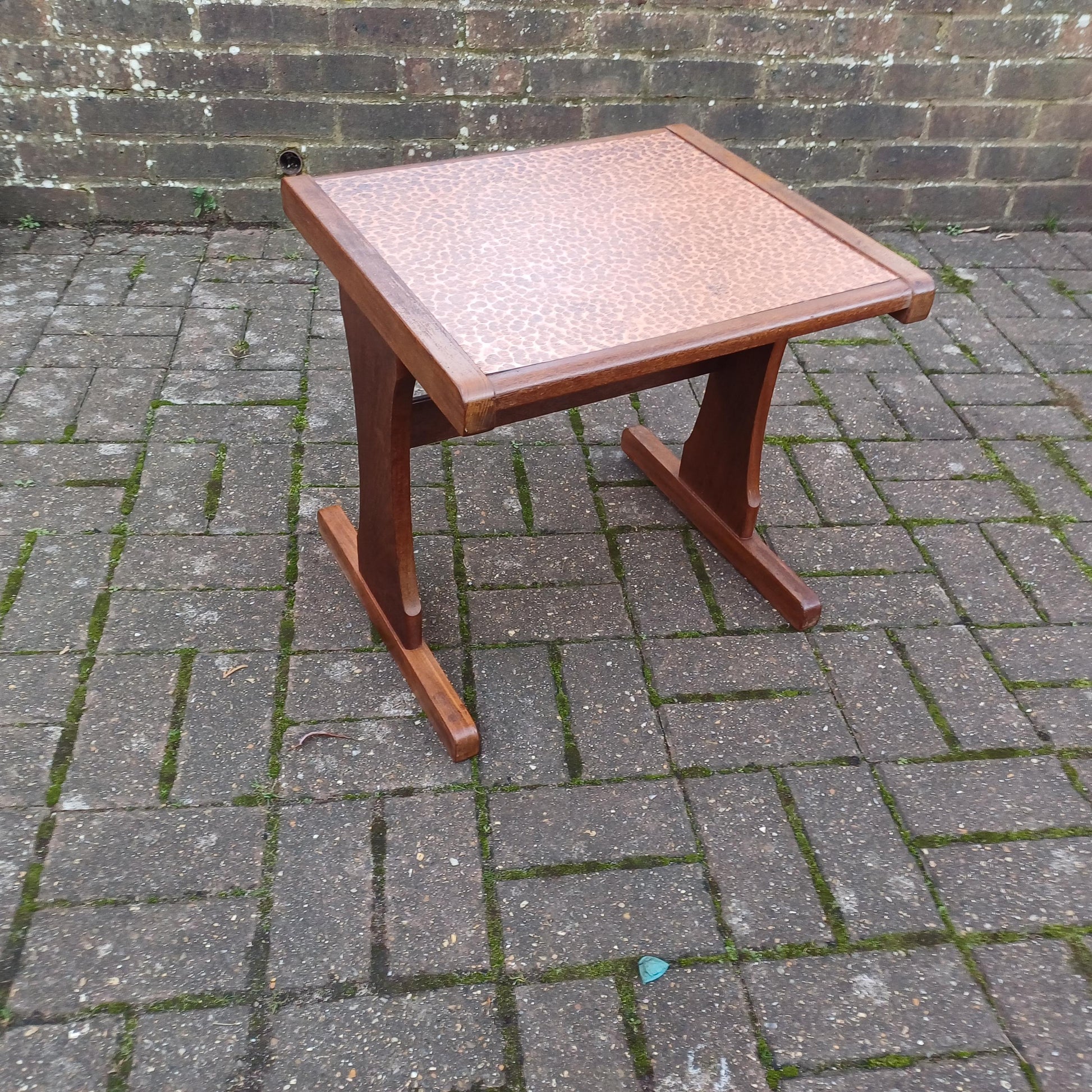Vintage Retro 1970s Teak Coffee Table with Electroplated Copper Top – Mid-Century Modern Statement Piece