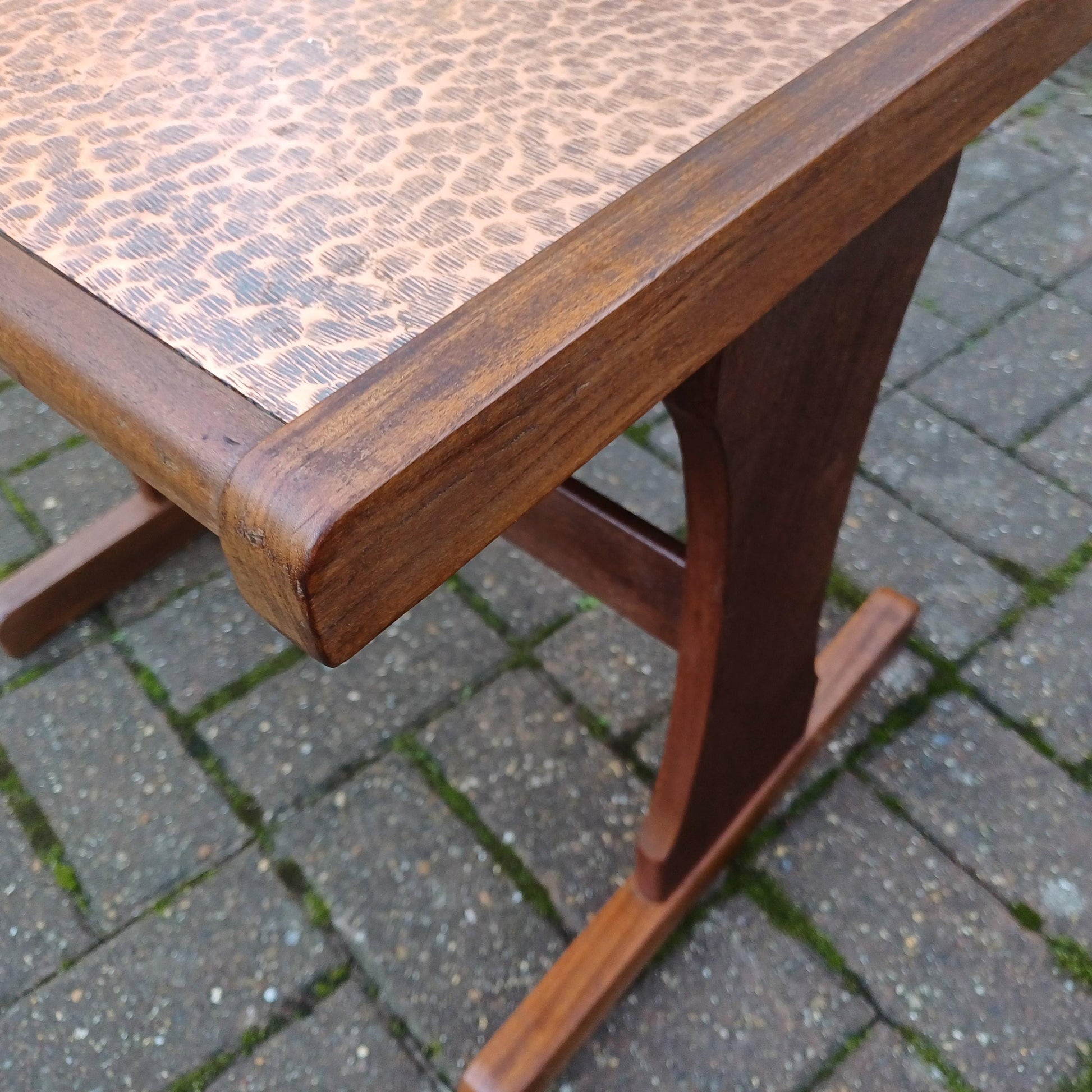 Vintage Retro 1970s Teak Coffee Table with Electroplated Copper Top – Mid-Century Modern Statement Piece
