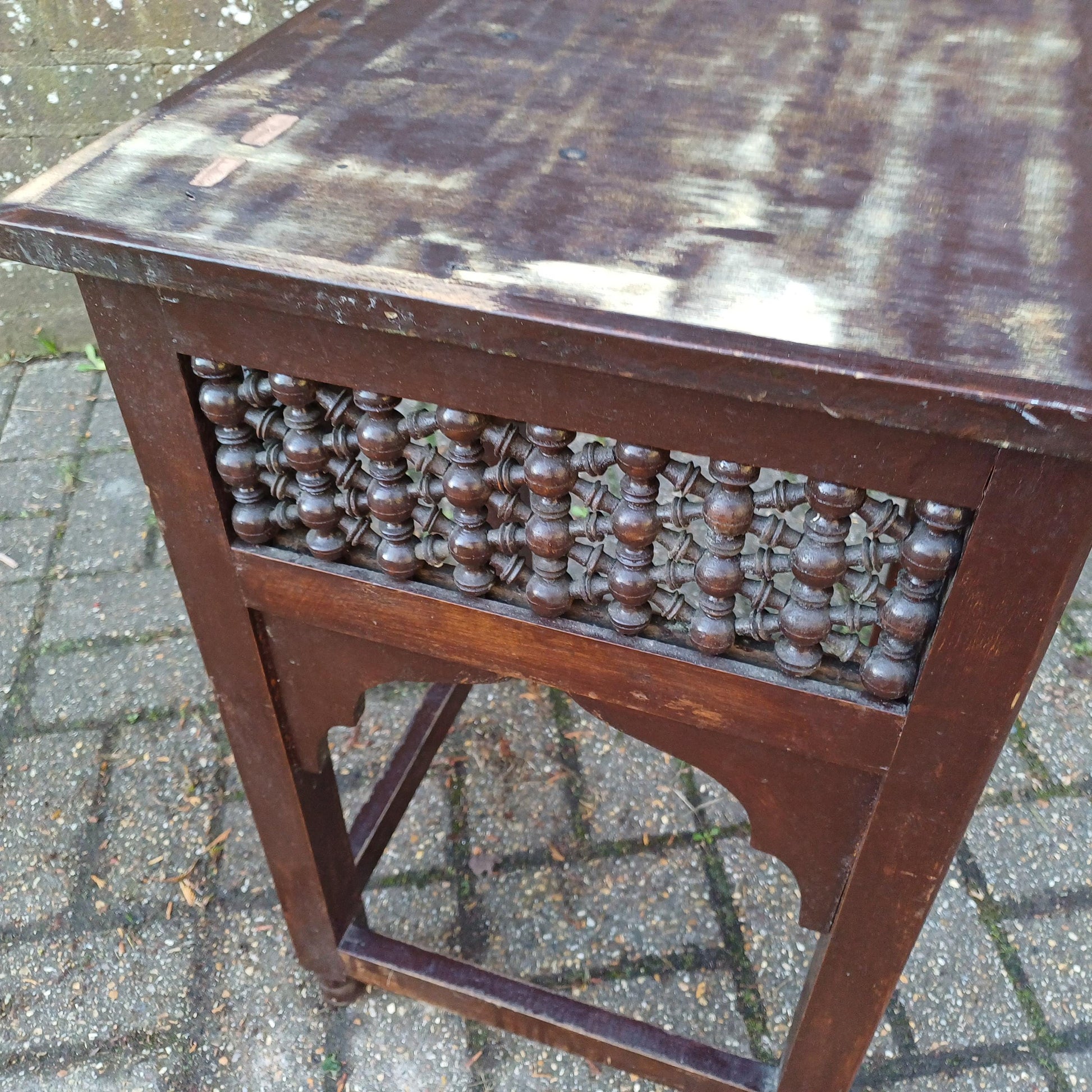 Rustic Vintage 1920s Benares Style Side Table – Bohemian Far East-Inspired Furniture for Multiple Uses