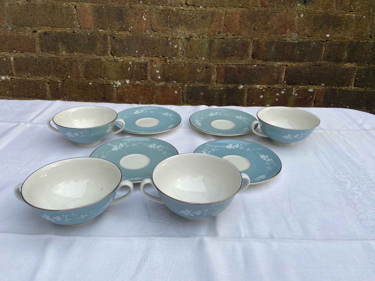 Six to Eight place Mid-Century REFLECTION Royal Doulton Dinner Service - 46 pieces in total - VGC - blue grey floral pattern with white