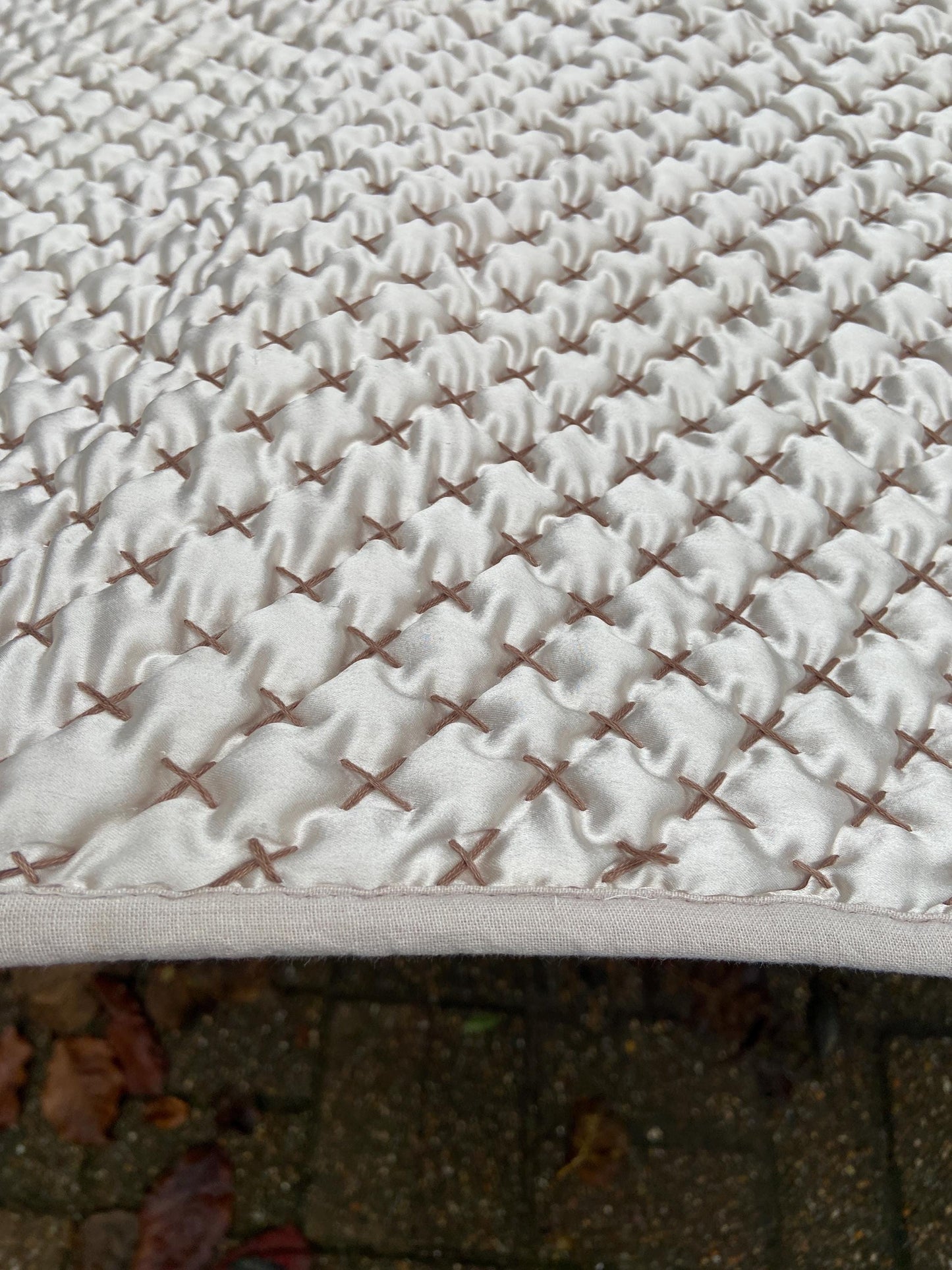 Vintage Boho Chic Indian Bed Cover or Throw - Beige, cream and Brown. Cotton and Satin like material. Very Boho Chic. Size :