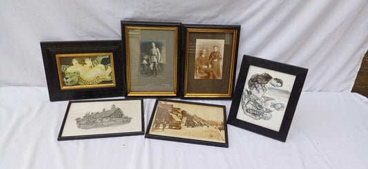 Collection of 6 Vintage Black Gold Pictures Prints Frames Framing Glazed with Boarded Backings Frame Photo Artist Upcycling Project.