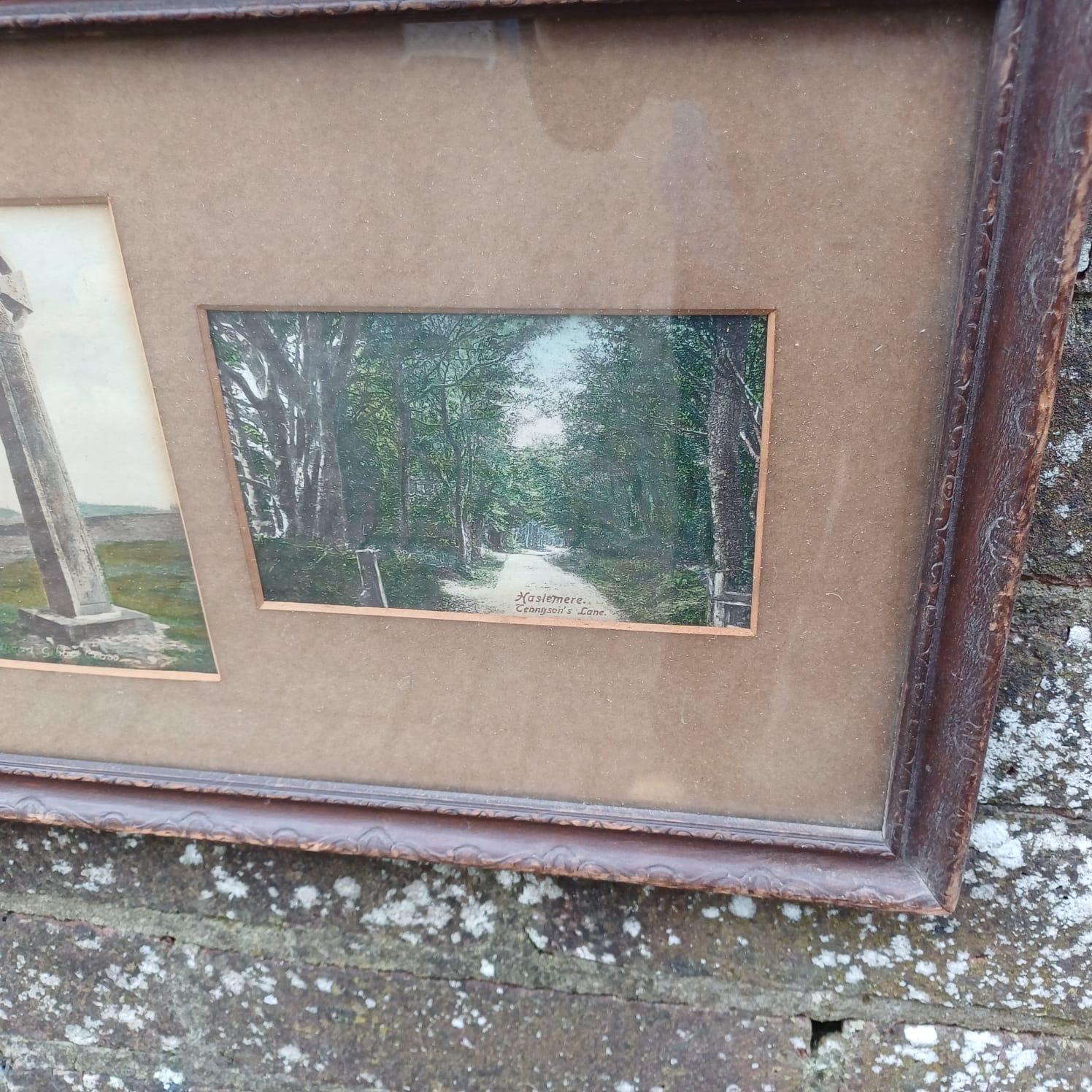 Haslemere and Hindhead, Surrey - Charming Vintage Postcards in carved 1900s Wooden Frame - Stephen's Hill, Gibbet Cross, Tennyson's Lane
