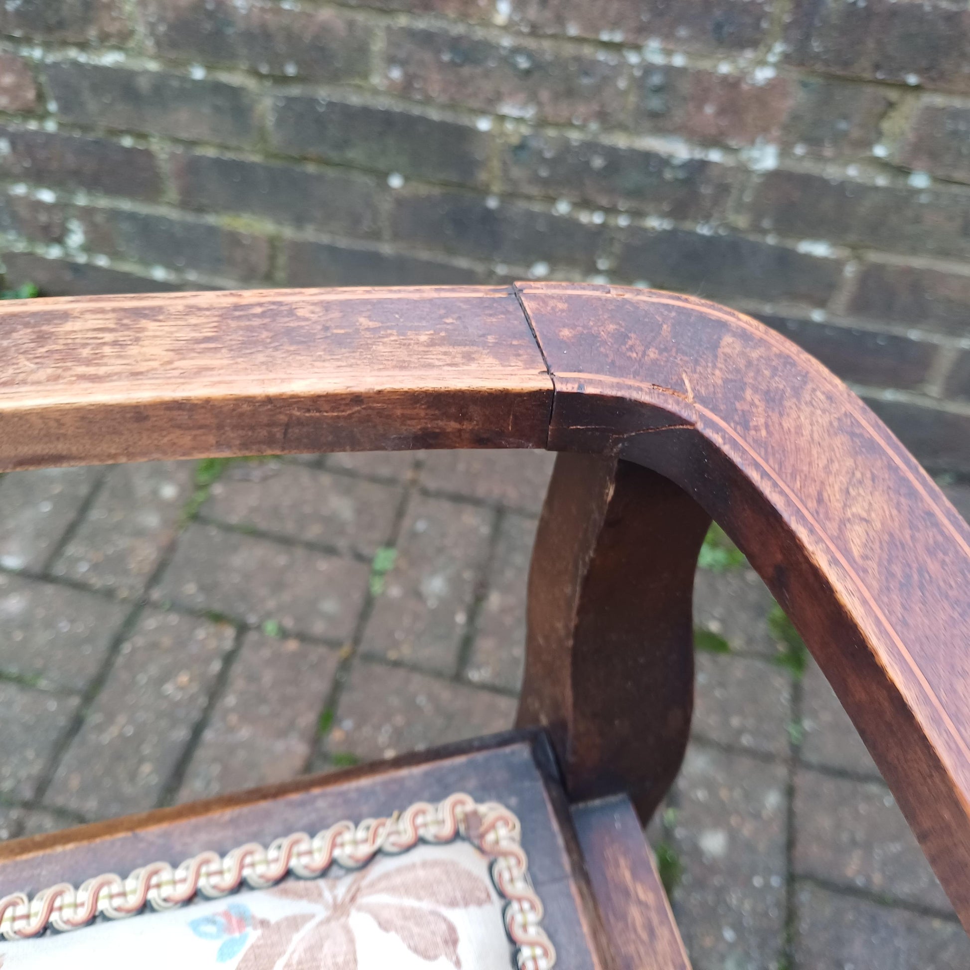 Vintage Edwardian Inlaid and Upholstered Piano Stool with Inner Compartment.
