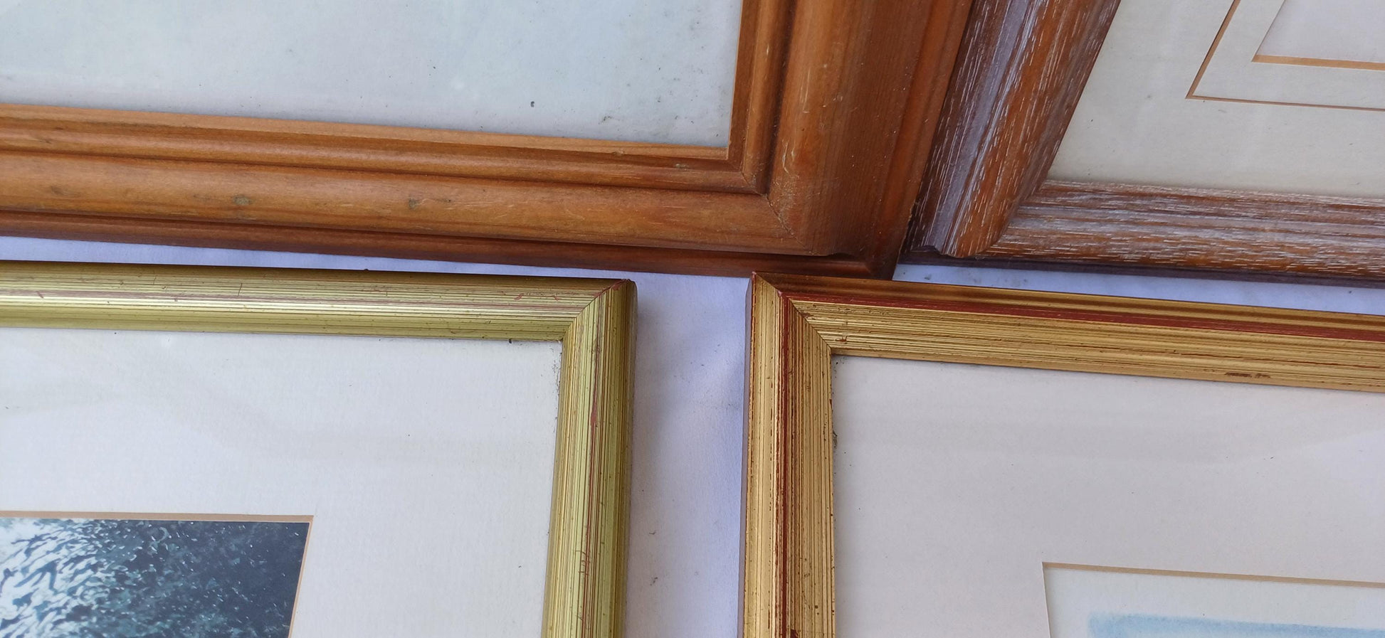 Collection of 5 Gold Vintage Pictures Prints Frames Framing Glazed with Boarded Backings Frame Photo Photograph Artist Upcycling Project.