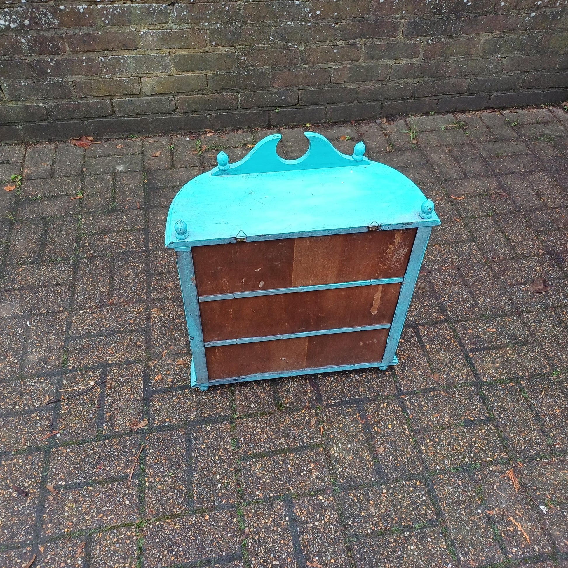 Bespoke Upcycled Glazed Display Cupboard in Turquoise with Decoupage Decoration Shabby Chic Chintz.
