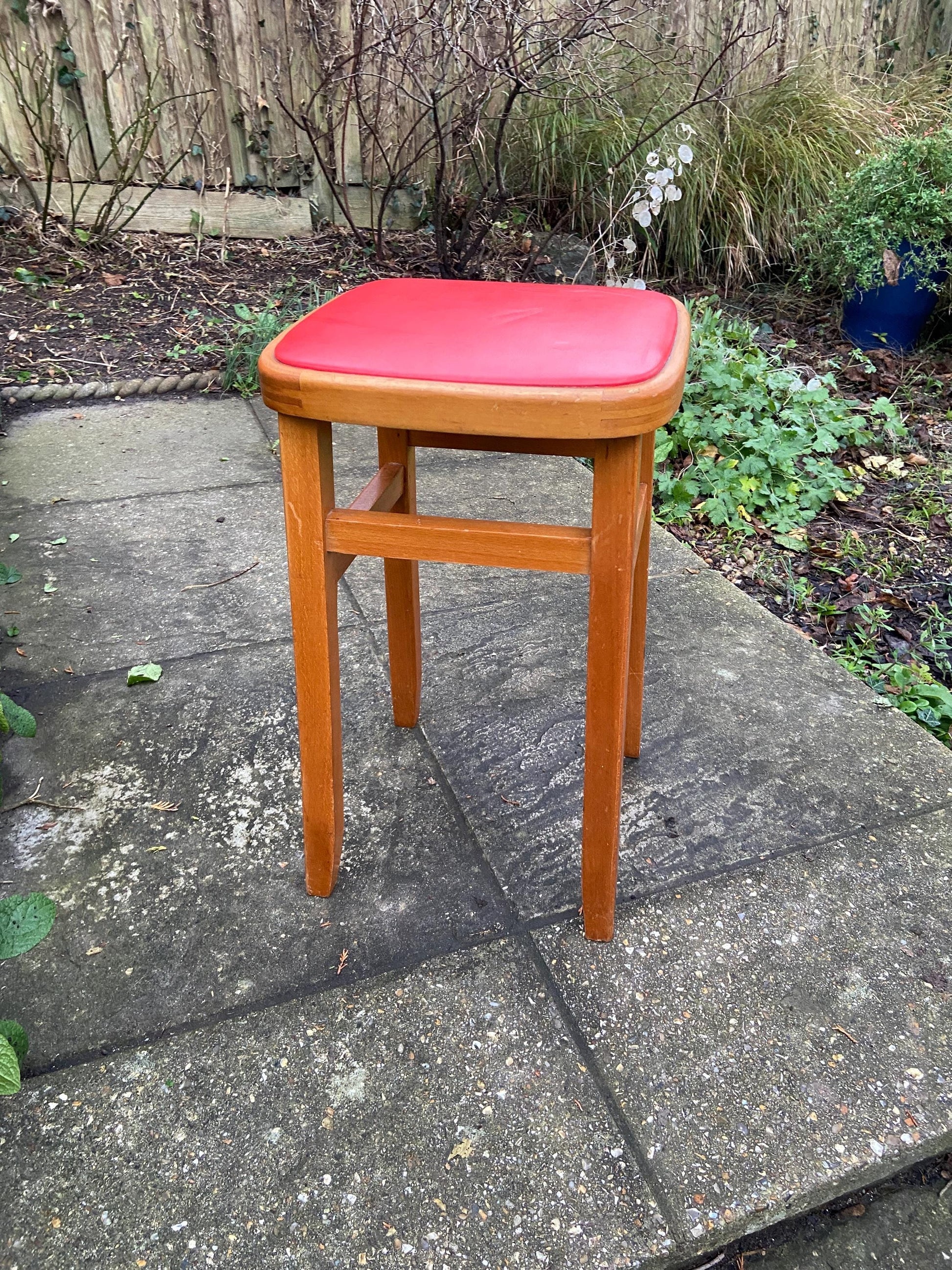 Pair Red Vintage Kitchen Stools - Made in Romania, Eastern European