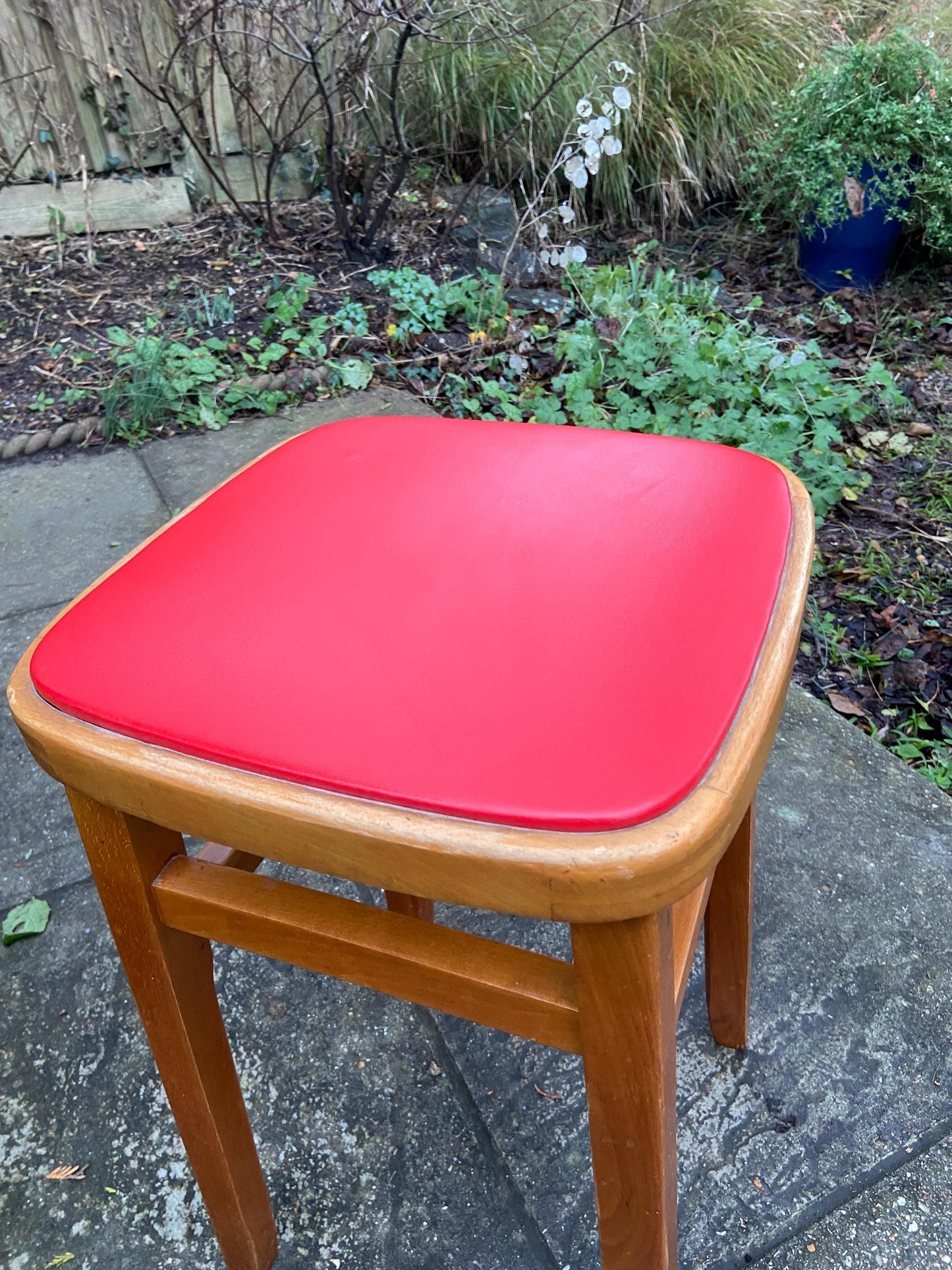 Red Vintage Kitchen Stool - Made in Romania, Eastern European