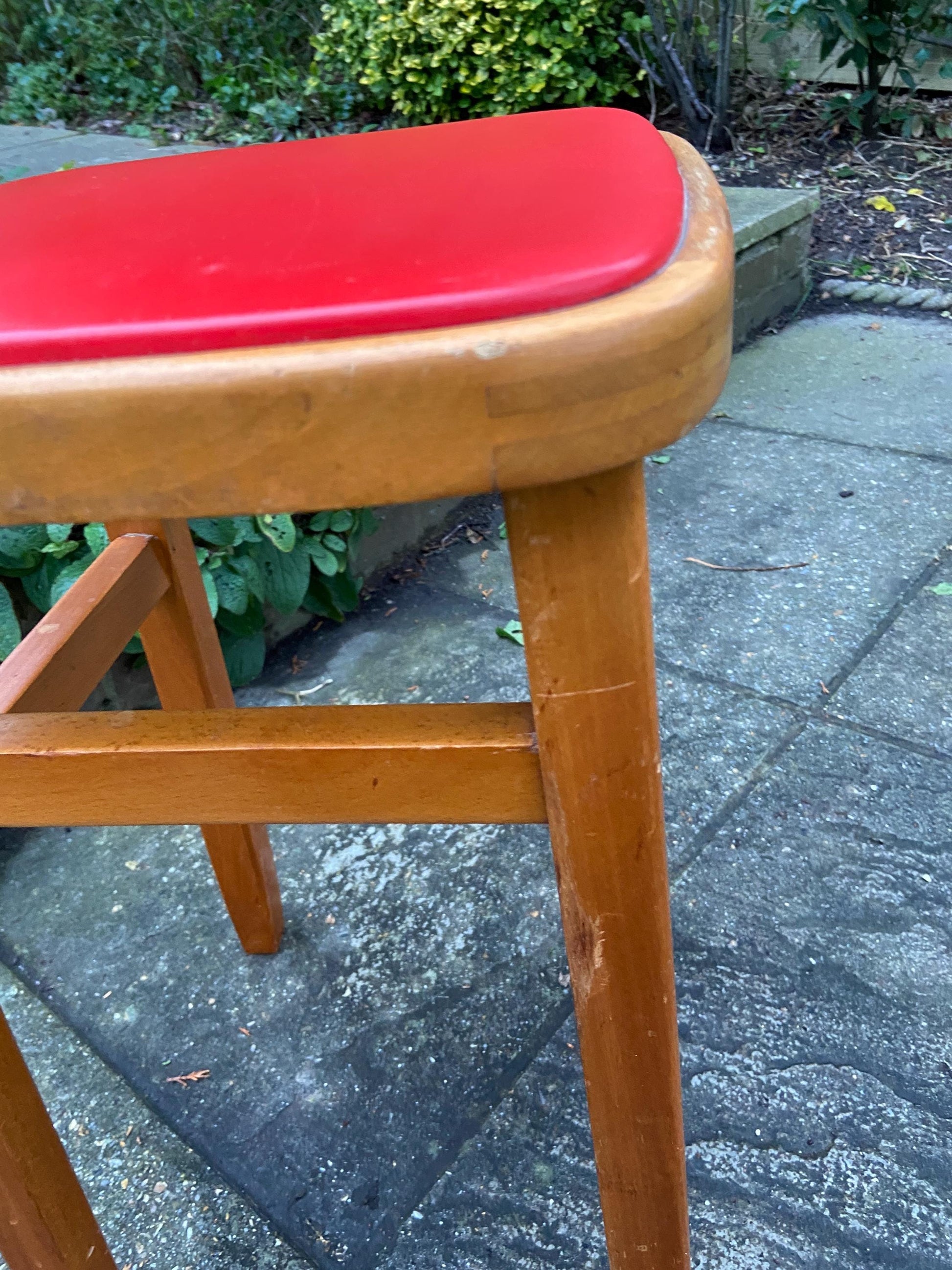 Red Vintage Kitchen Stool - Made in Romania, Eastern European