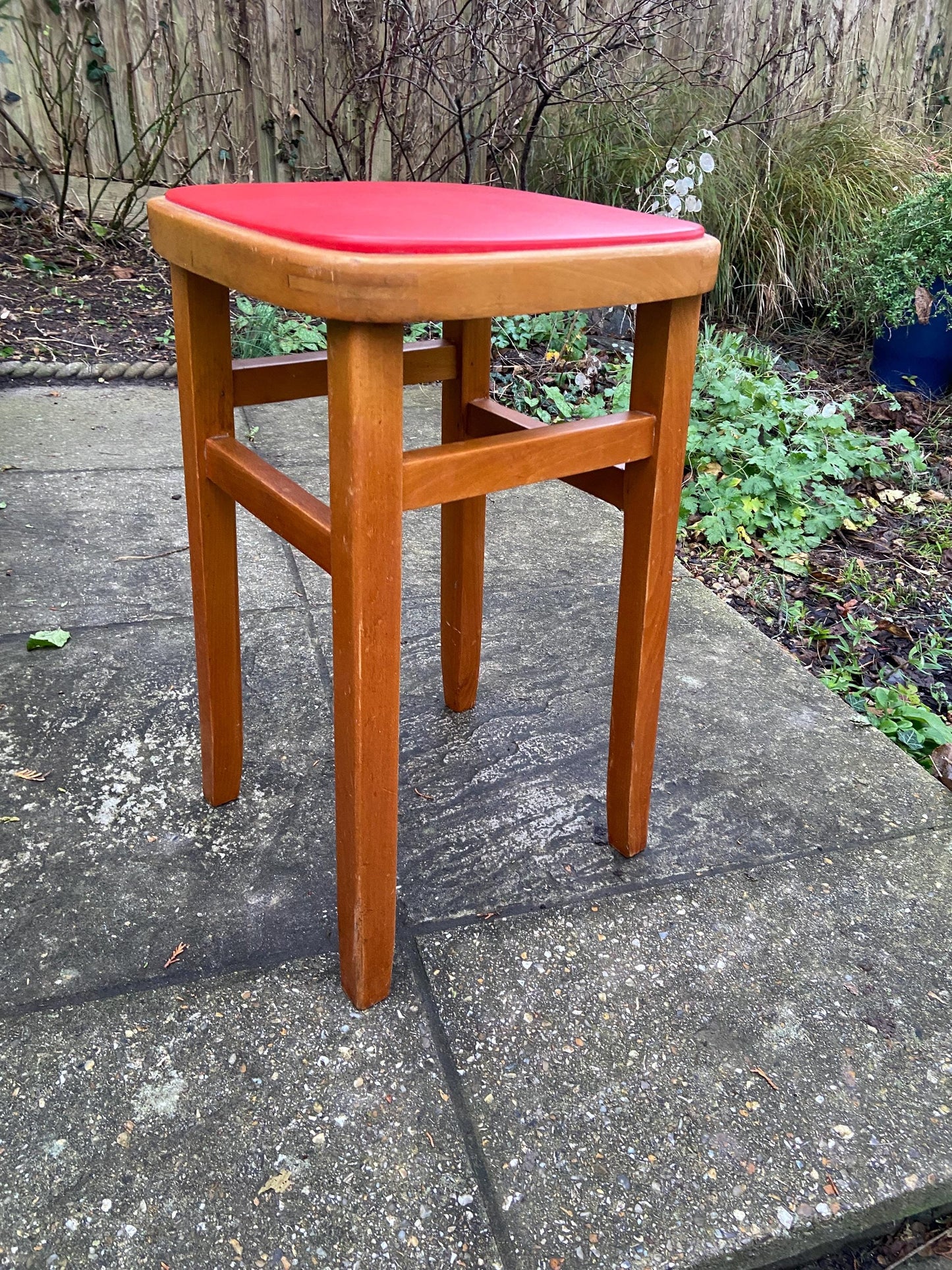 Red Vintage Kitchen Stool - Made in Romania, Eastern European