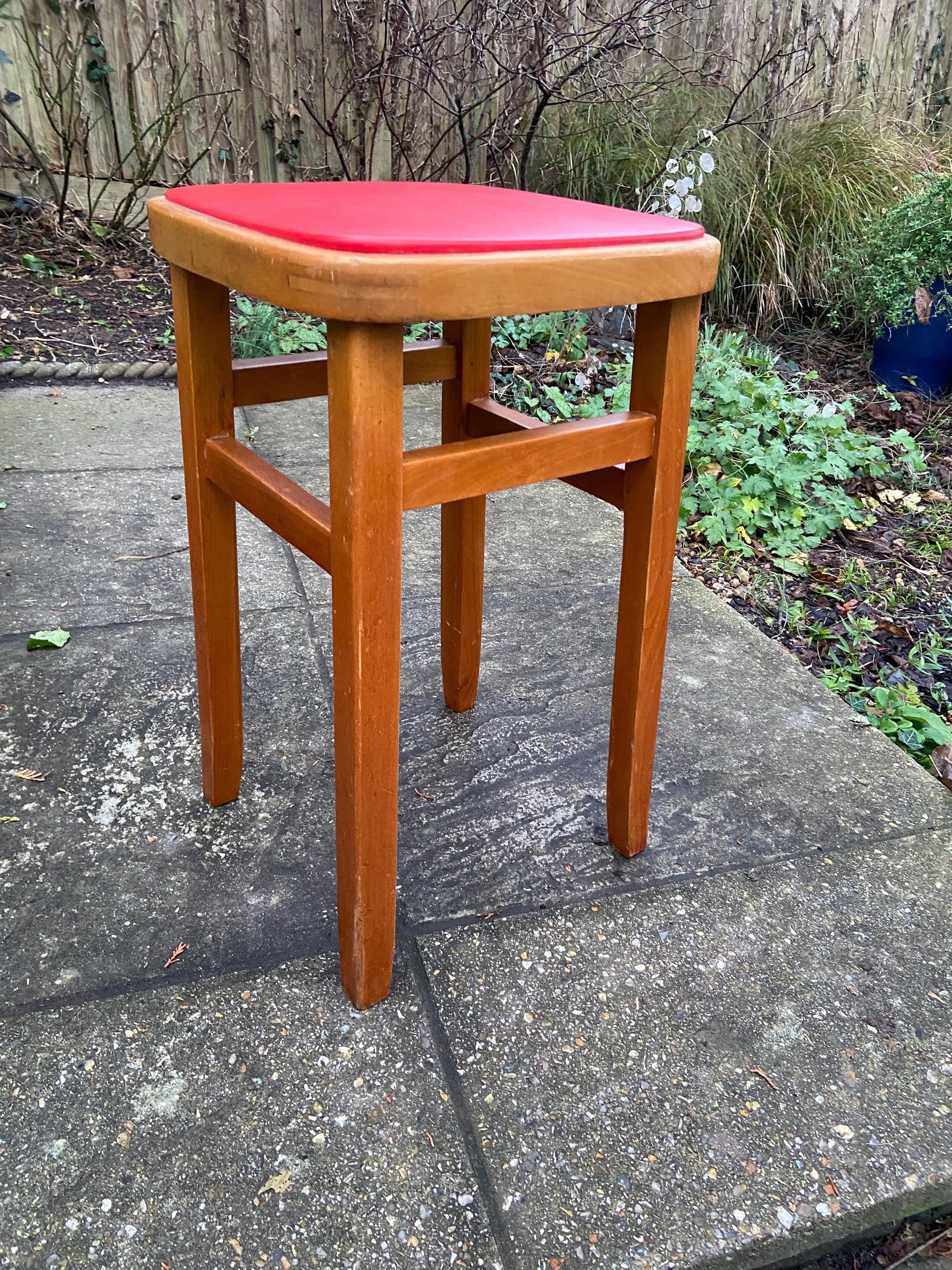Red Vintage Kitchen Stool - Made in Romania, Eastern European