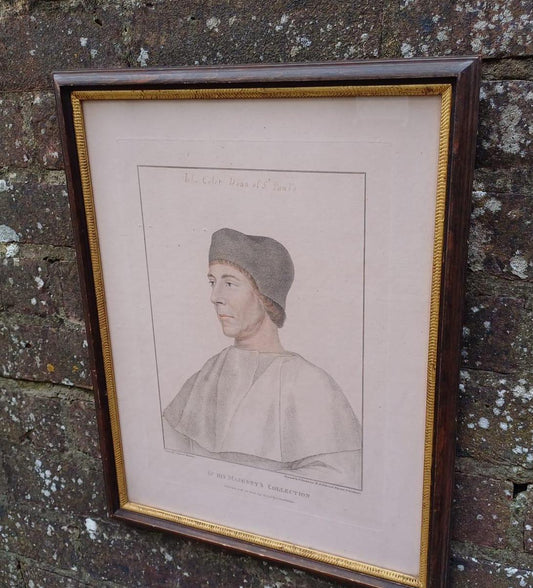 engraving of Holbein&#39;s masterpiece. original  paintings done for the court of Henry VIII. Bartolozzi did the engraving in circa 1795. in a vintage frame