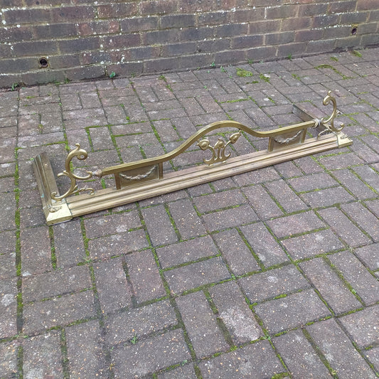 Large Vintage Brass Art Nouveau Fireplace Fender with Aged Gold Patina