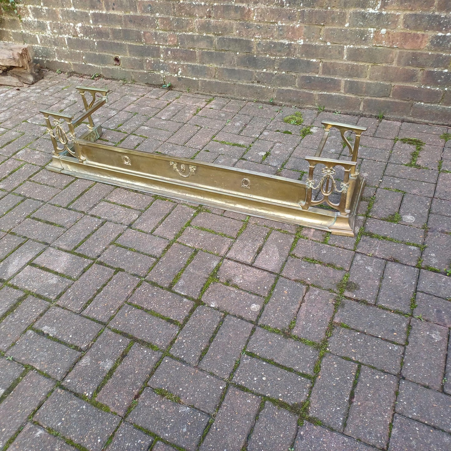 Large Vintage Brass Victorian Fireplace Fender with Aged Patina - Decorative Antique Hearth Piece