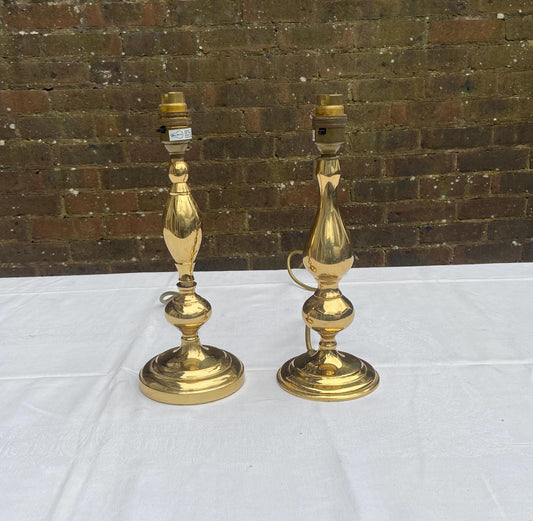 pair medium brass lamps. pair brass lamps. working brass lamps