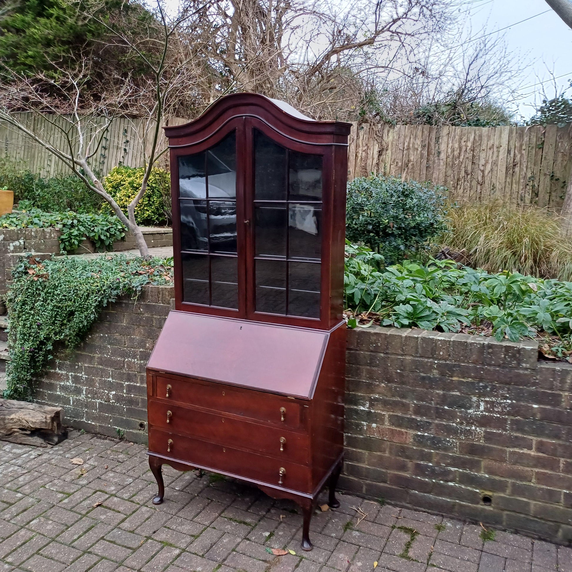 Large Early 20th Century Mahogany Bureau Bookcase Chest of Drawers Desk Glazed Cupboard FREE HAND Delivery