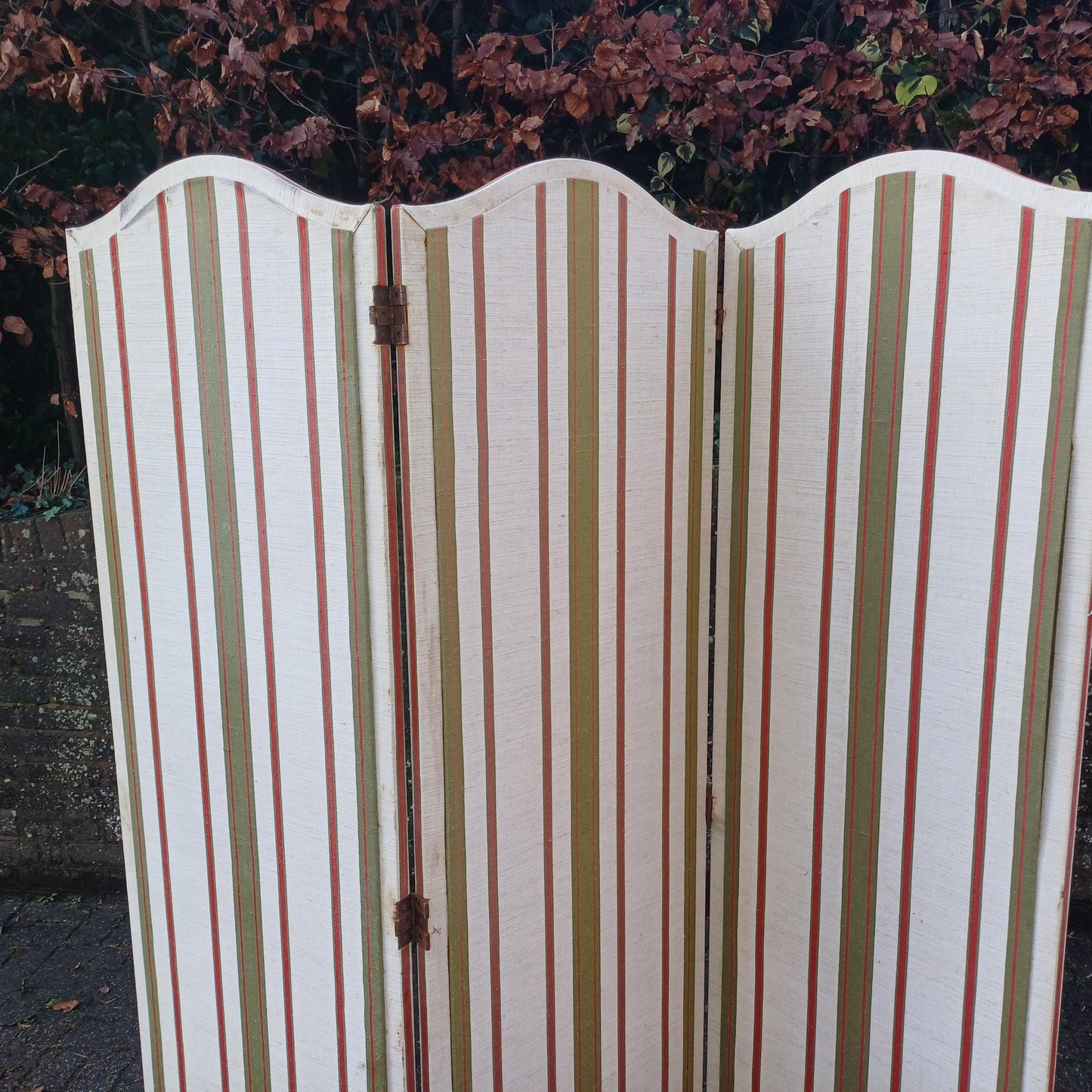 Vintage Privacy Screen or Room Divider in classic cotton striped material - quality piece 3 folds