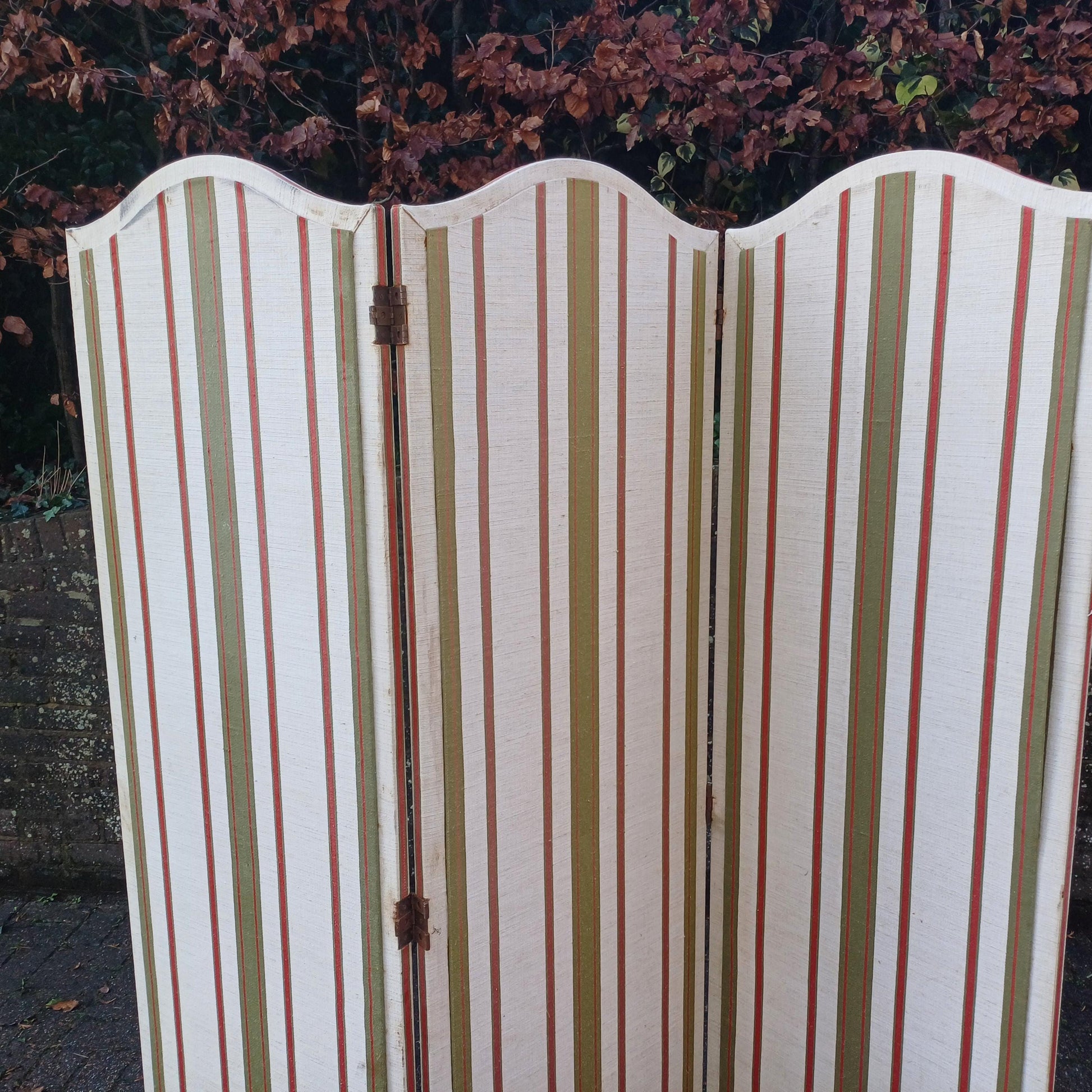 Vintage Privacy Screen or Room Divider in classic cotton striped material - quality piece 3 folds