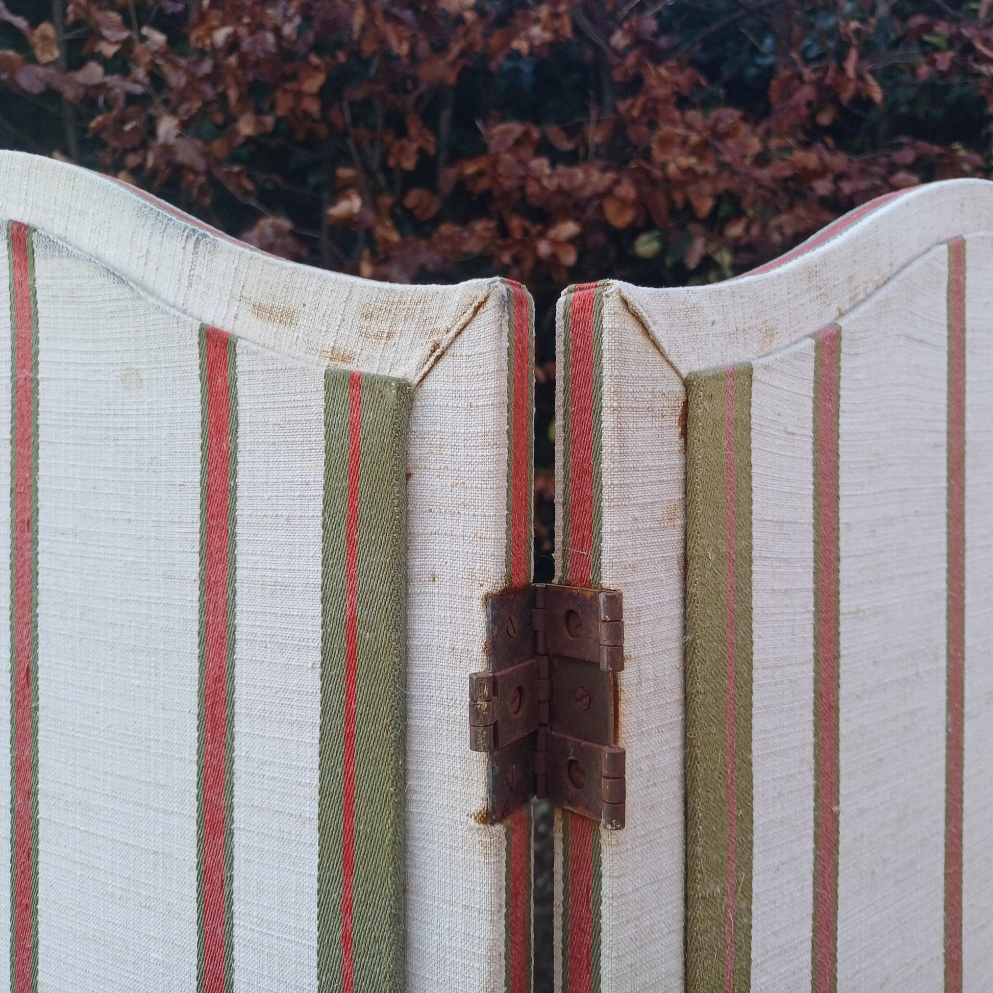 Vintage Privacy Screen or Room Divider in classic cotton striped material - quality piece 3 folds