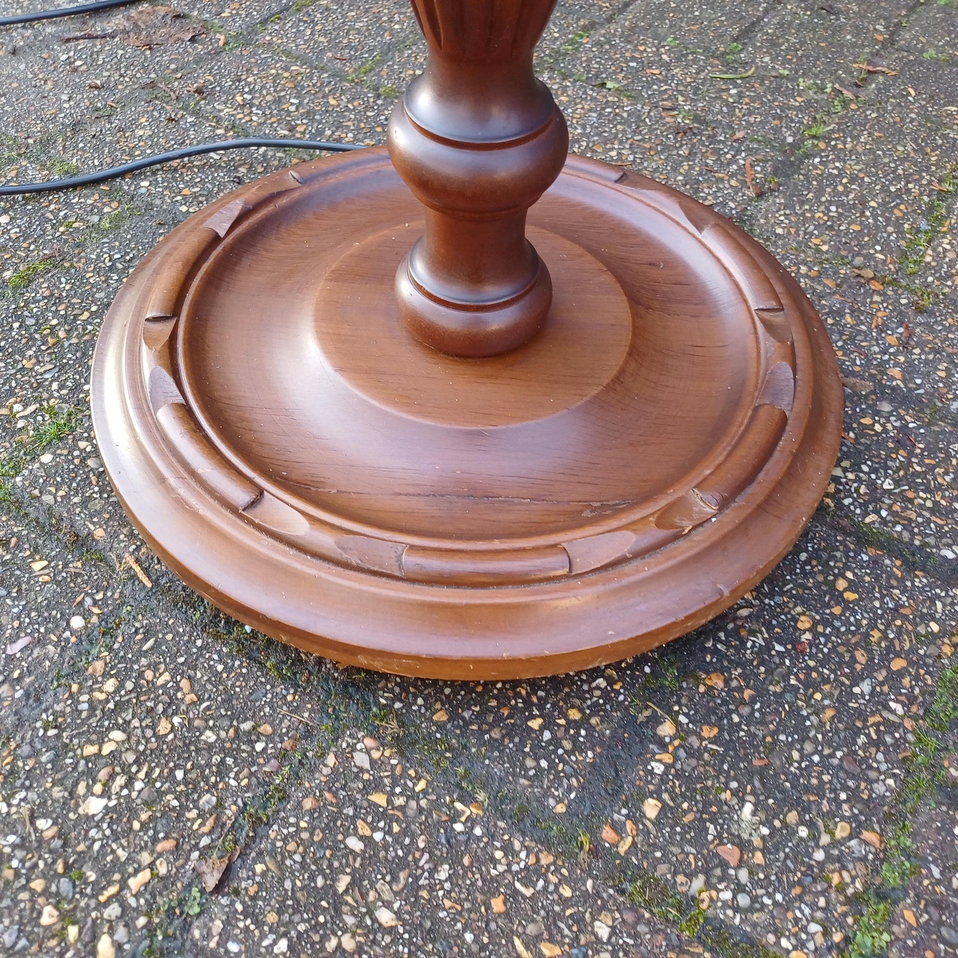 Imposing Vintage 1960s Solid Beech Standard Lamp with Carved Details and Dark Finish