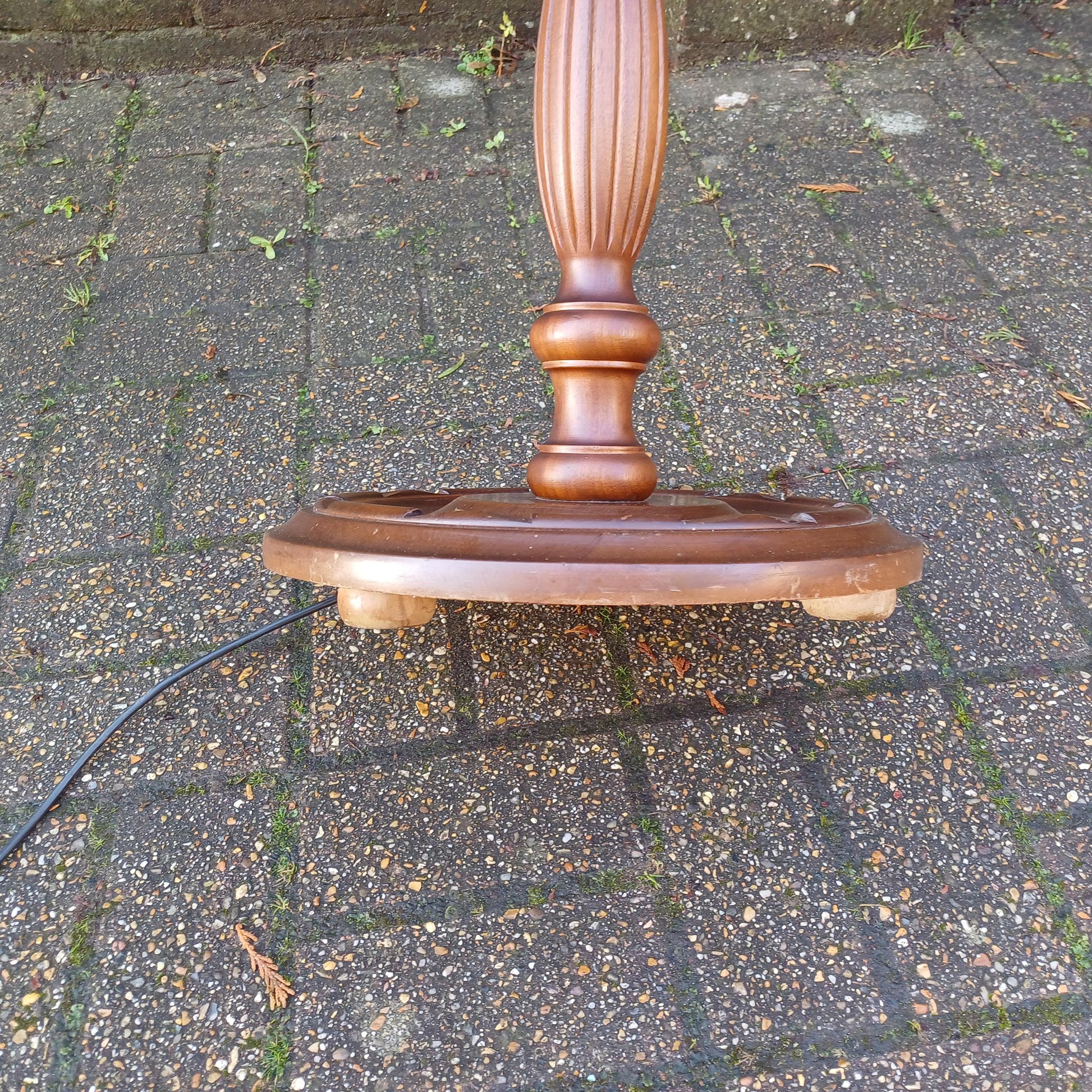 Imposing Vintage 1960s Solid Beech Standard Lamp with Carved Details and Dark Finish