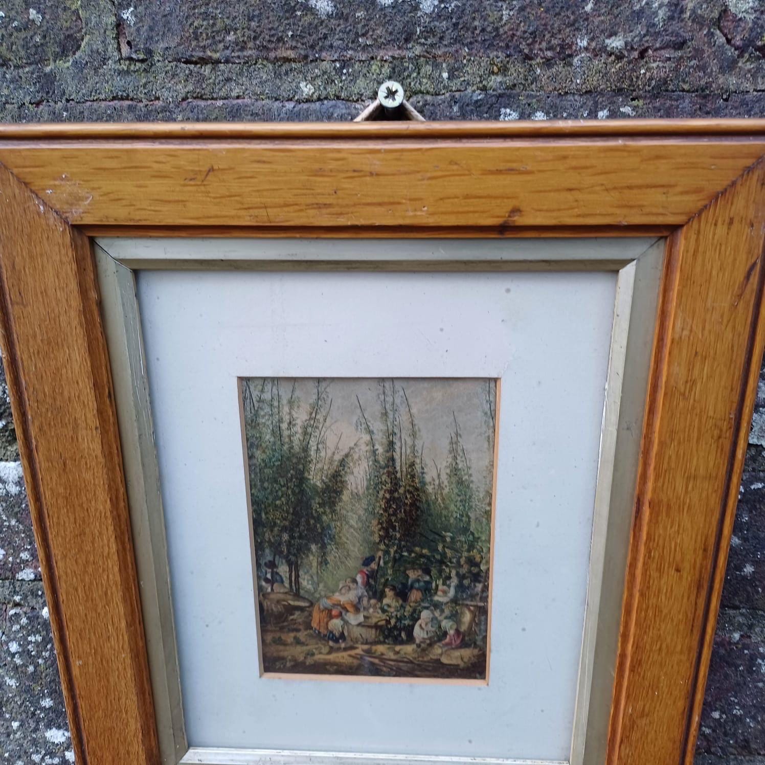 Gorgeous Frame and 1856 Baxter Print The Hop Garden in gorgeous wooden (oak) vintage glazed frame, ready to hand VGC