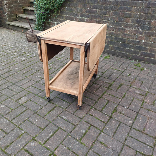 Vintage Solid Oak Cantilever Stripped Oak Trolley Also a Dining or Kitchen Table for Two. FREE HAND Delivery