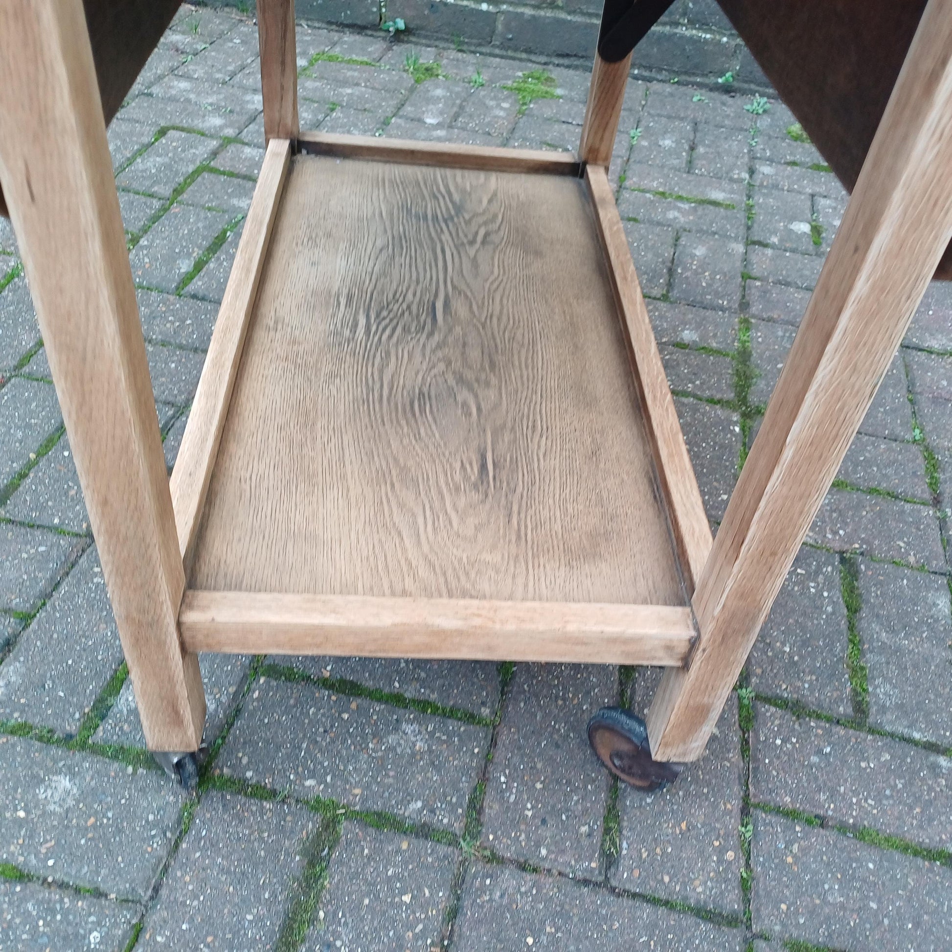 Vintage Solid Oak Cantilever Stripped Oak Trolley Also a Dining or Kitchen Table for Two. FREE HAND Delivery