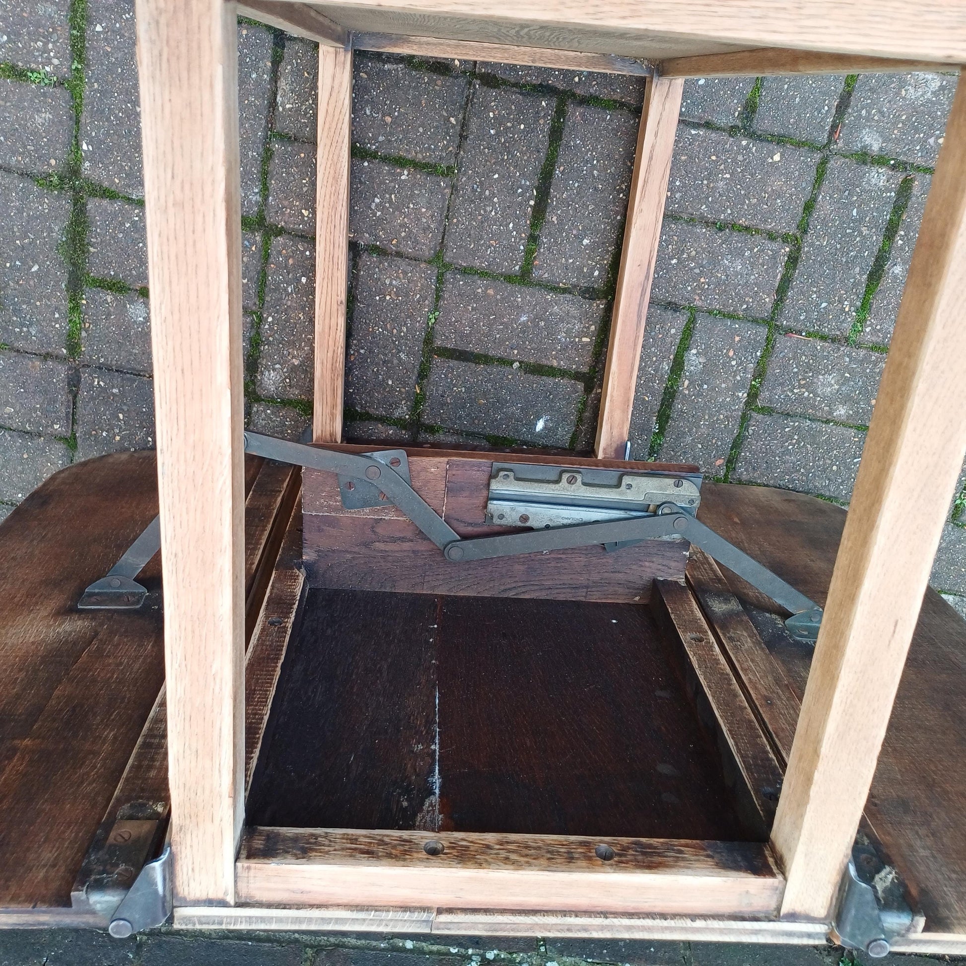 Vintage Solid Oak Cantilever Stripped Oak Trolley Also a Dining or Kitchen Table for Two. FREE HAND Delivery