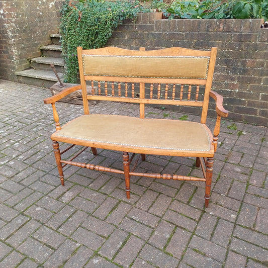Beautiful Edwardian Mahogany Inlaid and Upholstered Lovers Double Chair Settle FREE HAND Delivery
