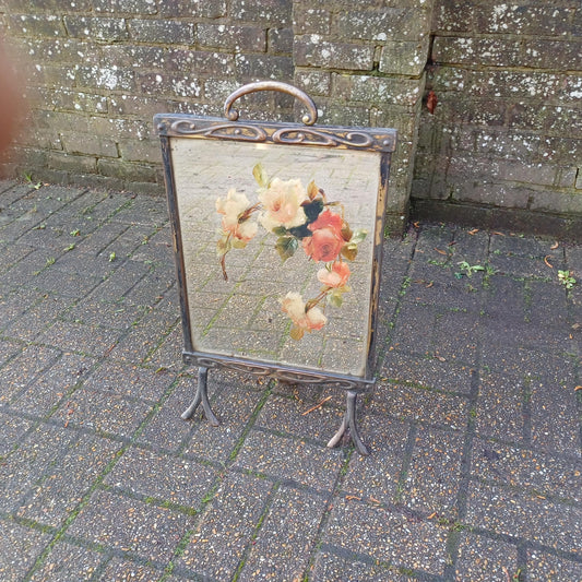 Stunning 1900s Vintage Art Nouveau Fire Screen Guard Style Hand Painted Roses in Oil