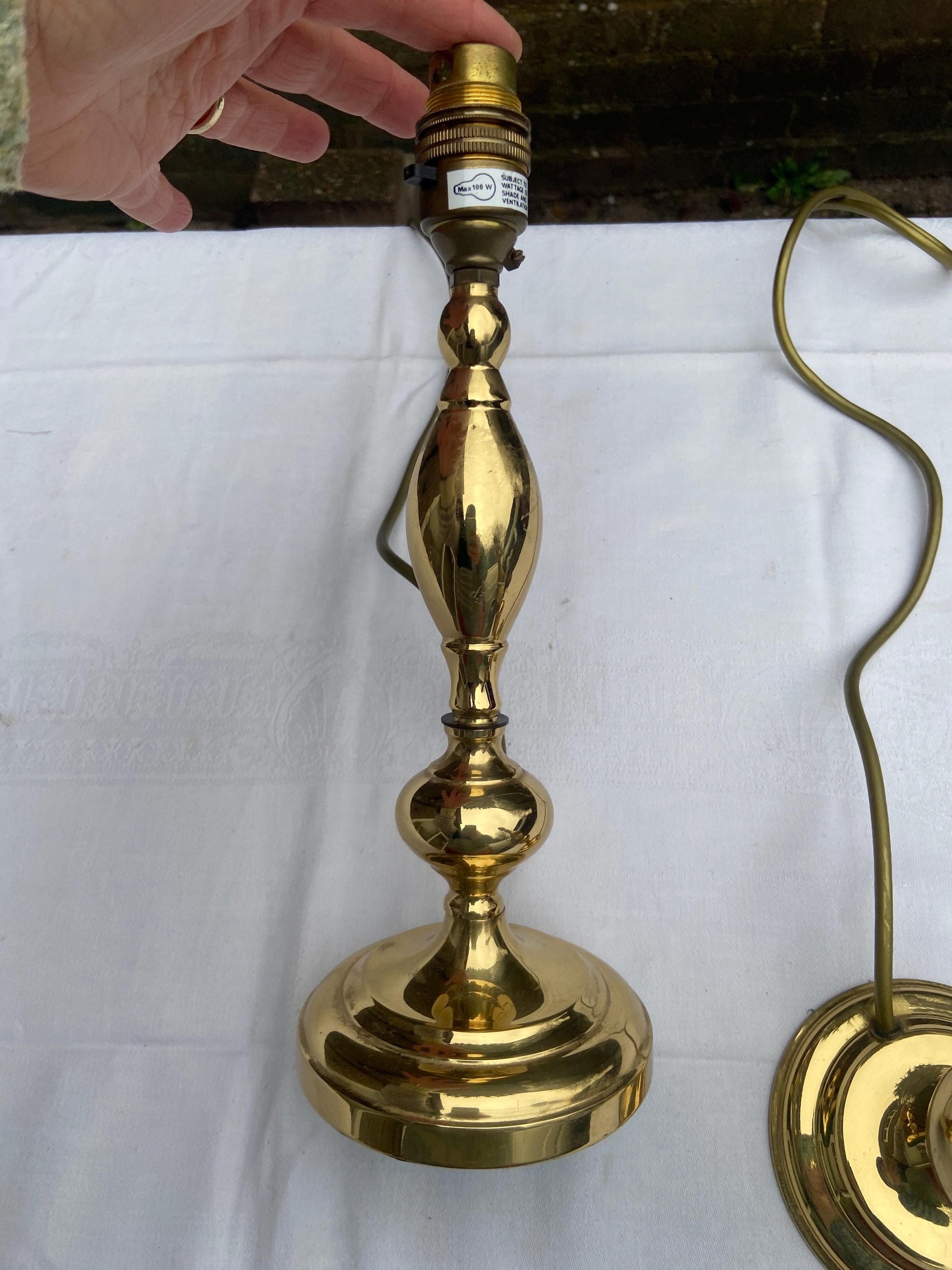 Two matching 1980s vintage brass table lamps - lovely shape, great size