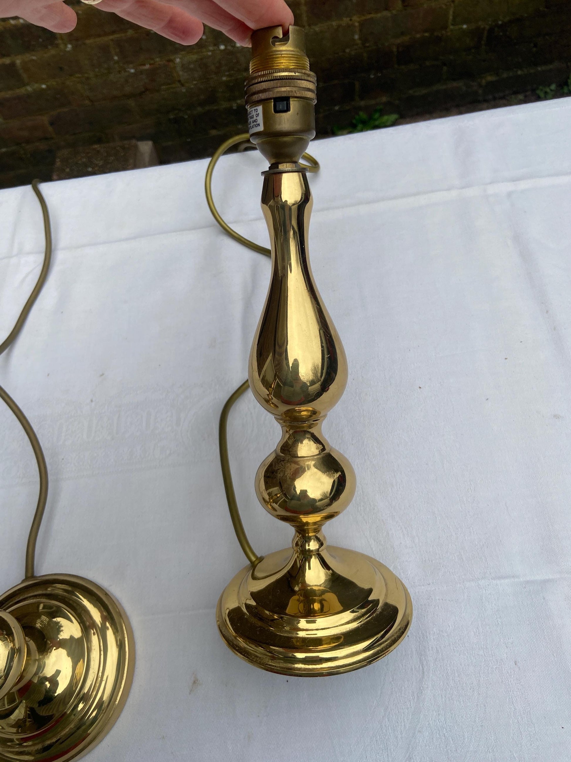 Two matching 1980s vintage brass table lamps - lovely shape, great size