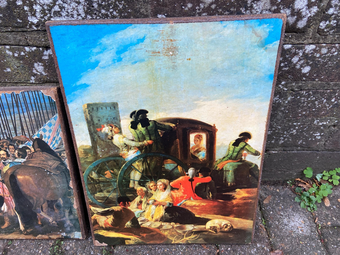 Vintage prints of The Old Masters paintings on hardboard, retro style, bold and colourful paintings - Velazquez x 2, and Goya