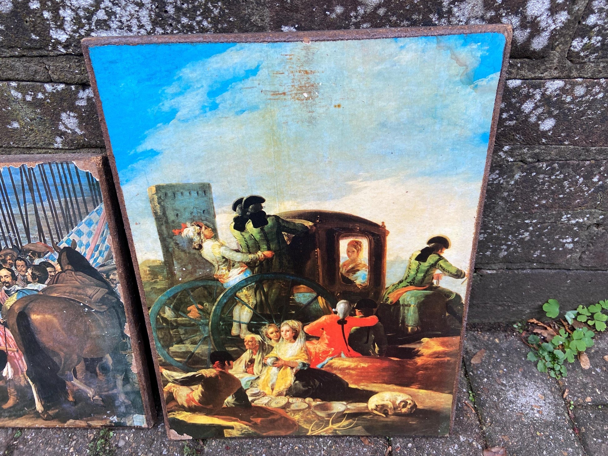 Vintage prints of The Old Masters paintings on hardboard, retro style, bold and colourful paintings - Velazquez x 2, and Goya