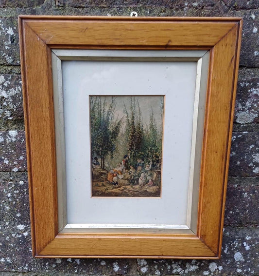 charming 1800s bAXTER print of The Hop Garden. in lovely vintage glazed frame