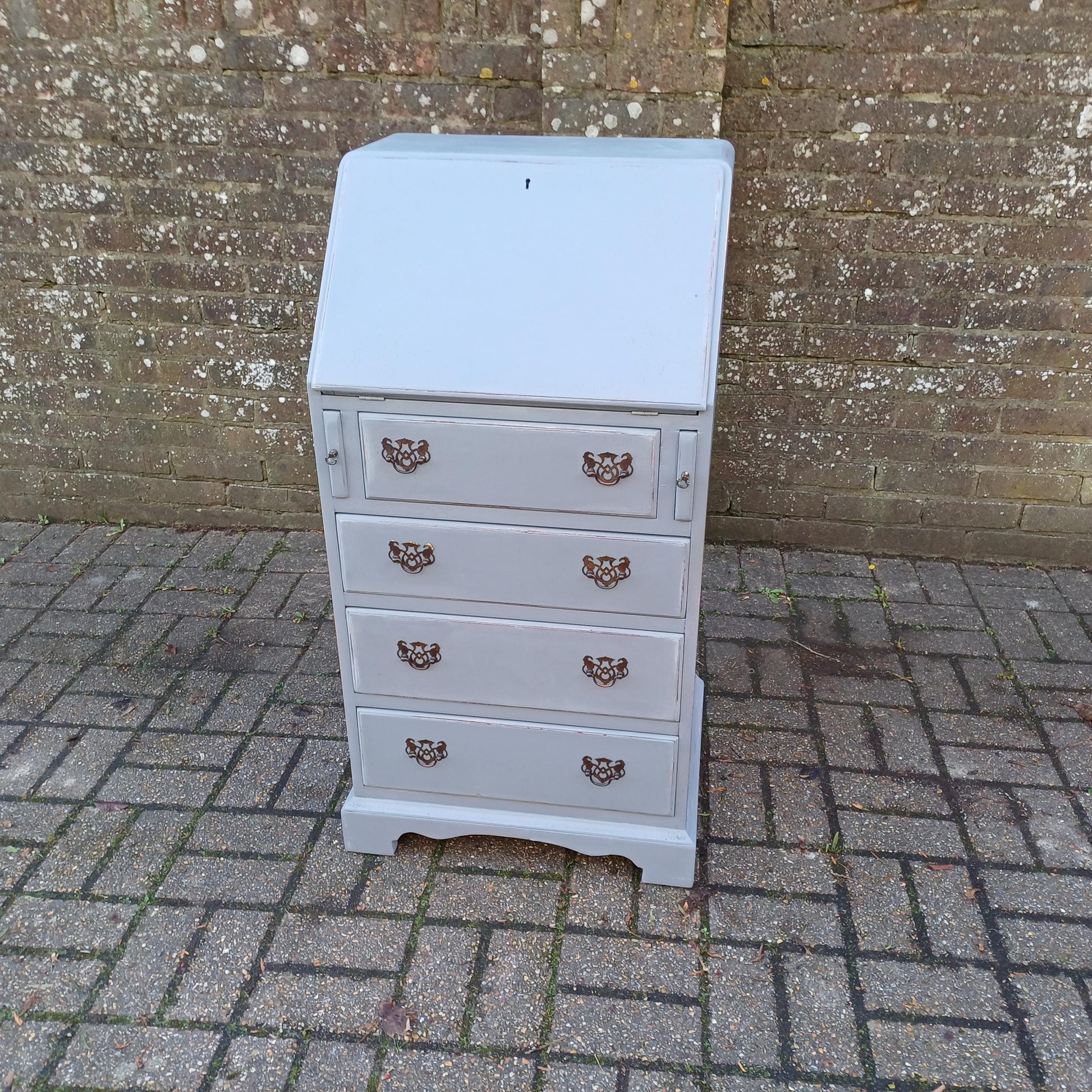 Upcycled Vintage Painted Grey Bureau Desk Chest of Drawers Very Practical Size FREE HAND Delivery