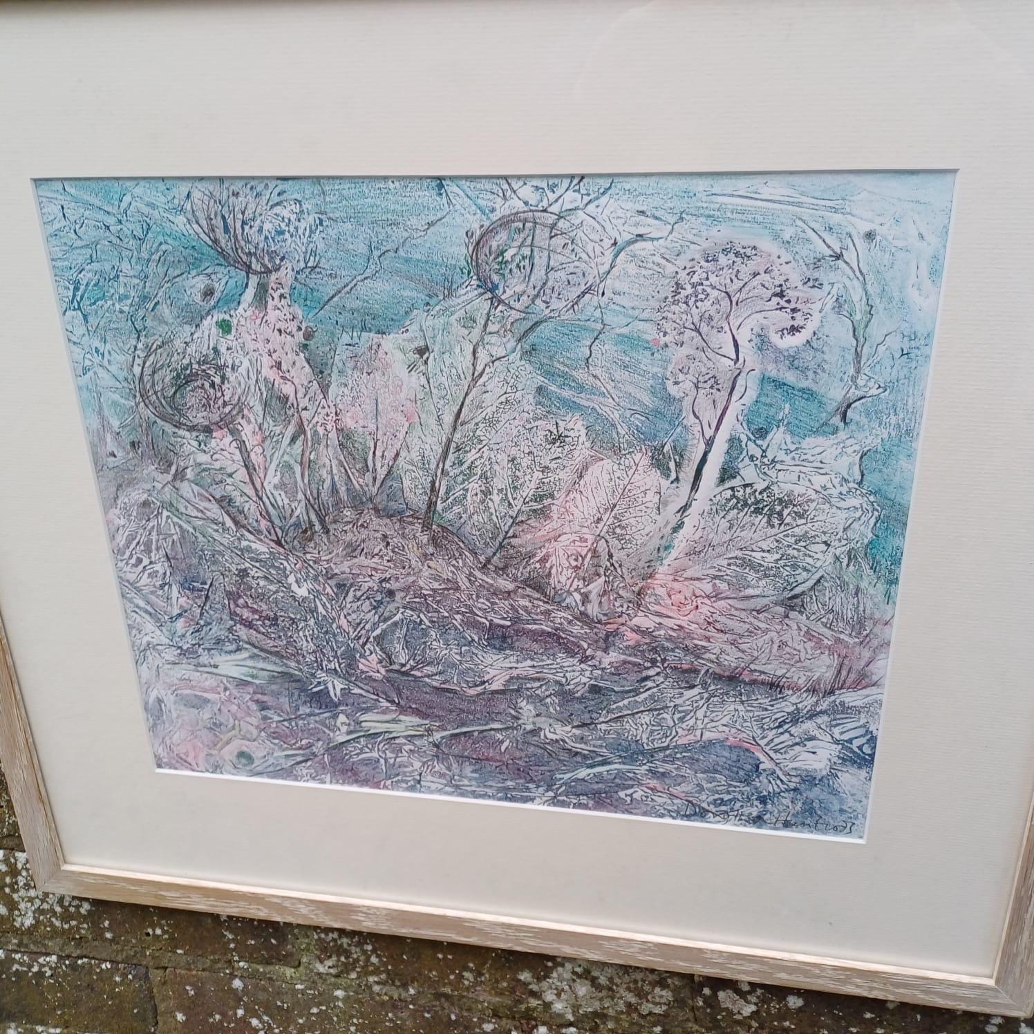 Old Mistletoe Wood" Mixed Media on Colourgraph paper in glazed professional frame - original artwork by Dorothea Huntrods