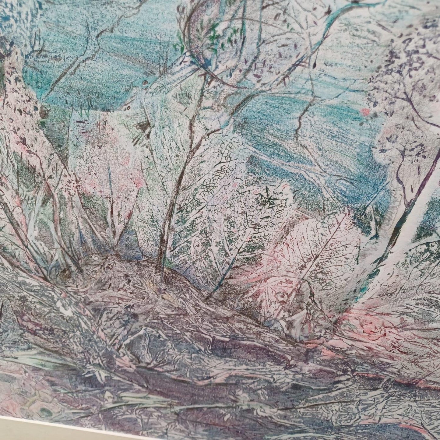 Old Mistletoe Wood" Mixed Media on Colourgraph paper in glazed professional frame - original artwork by Dorothea Huntrods