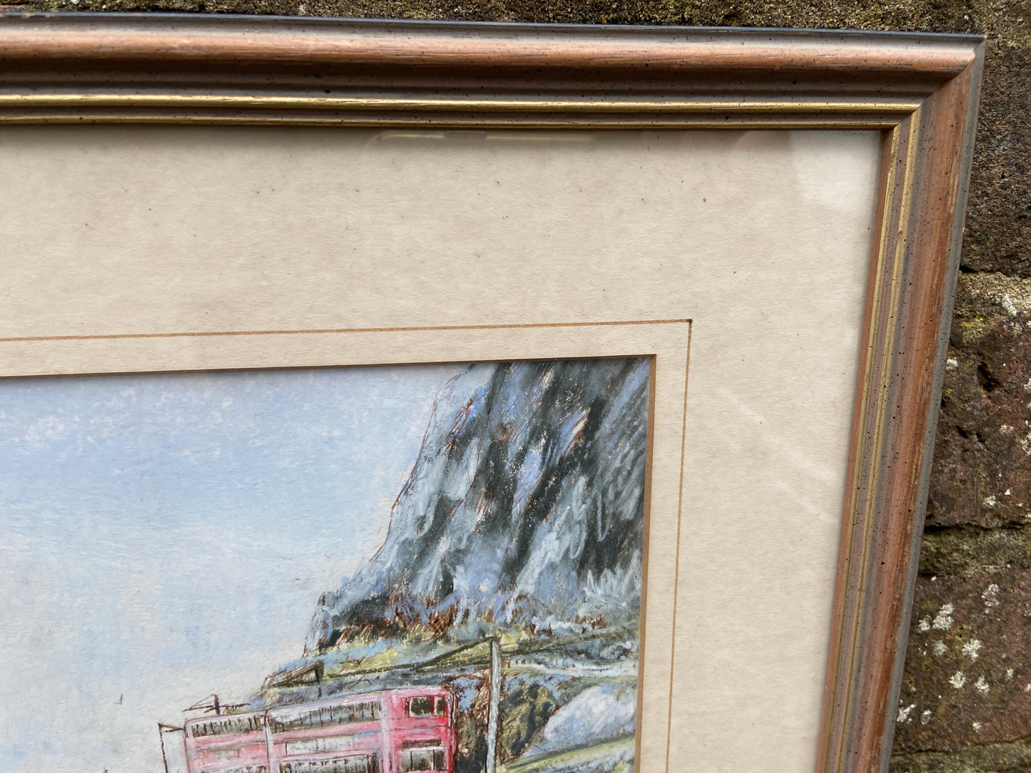 Original Cheryl Firth Mumbles, Wales, Double Decker Tram water colour painting - framed, 1990s, signed artwork