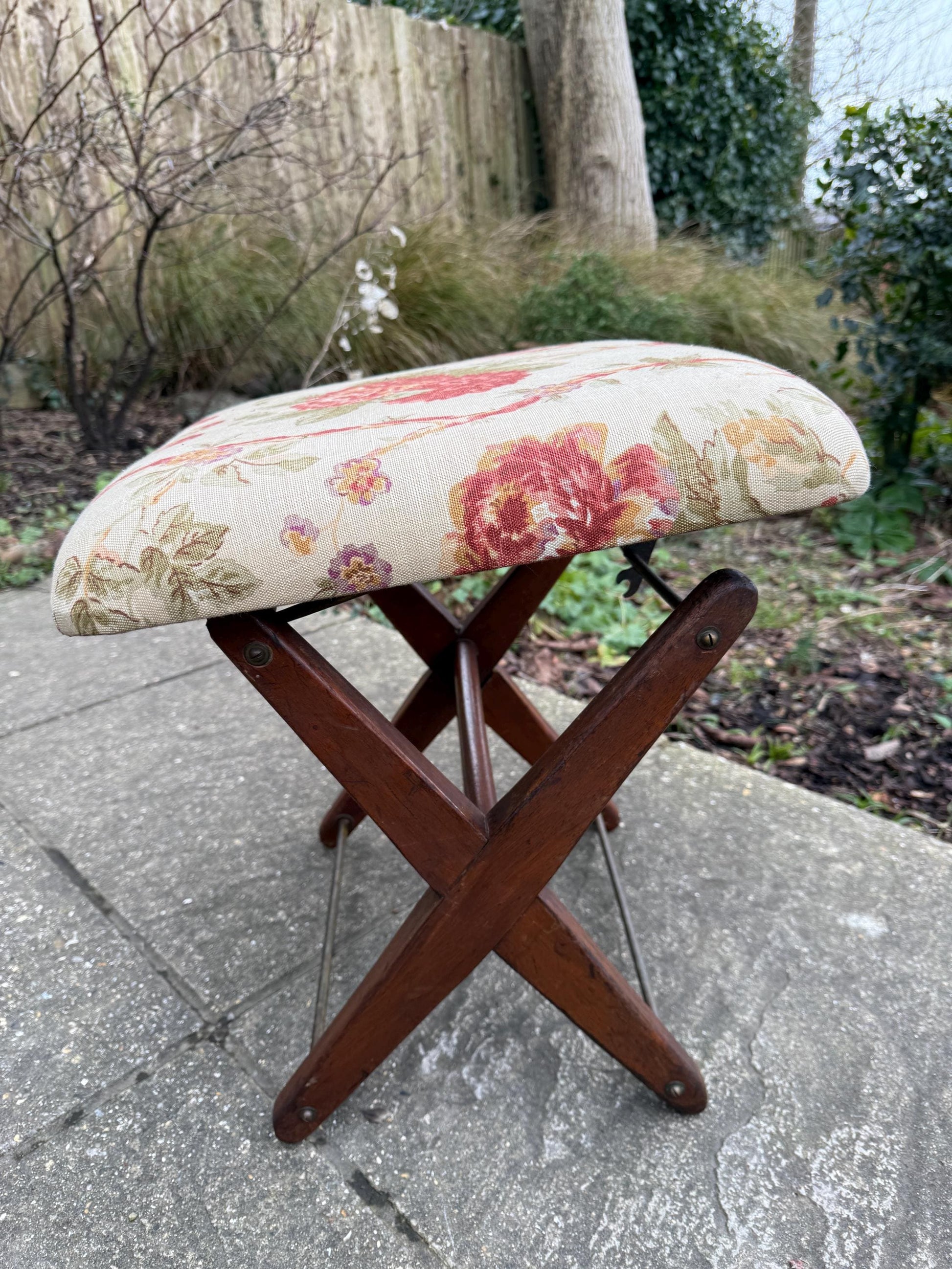 Adjustable Vintage Foot Stool, Gout Stool, Footstool, Upholstered folding stool