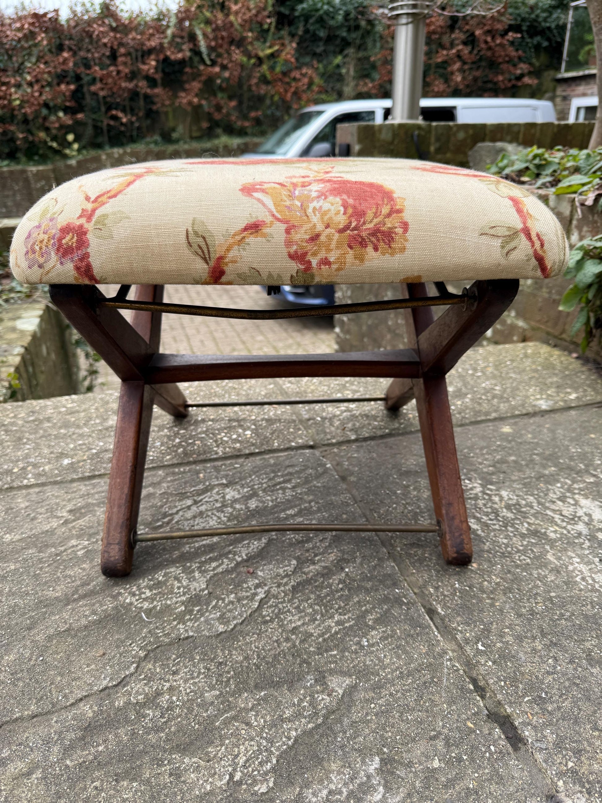 Adjustable Vintage Foot Stool, Gout Stool, Footstool, Upholstered folding stool