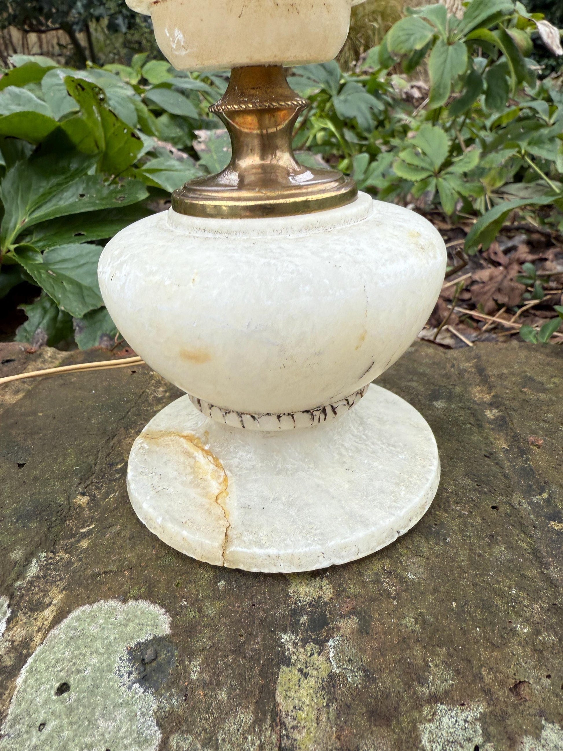 Unusual Retro Alabaster Vintage Table Lamp - white marble lamp - 37cm tall